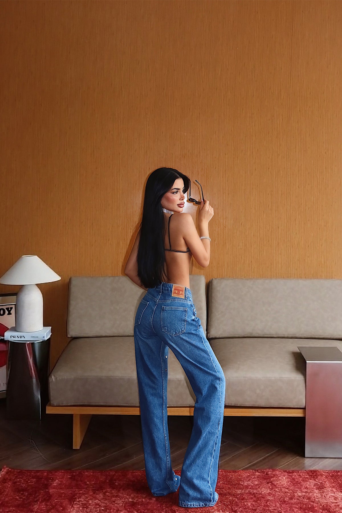 Mavi Taş Detay Yüksek Bel Jean 16