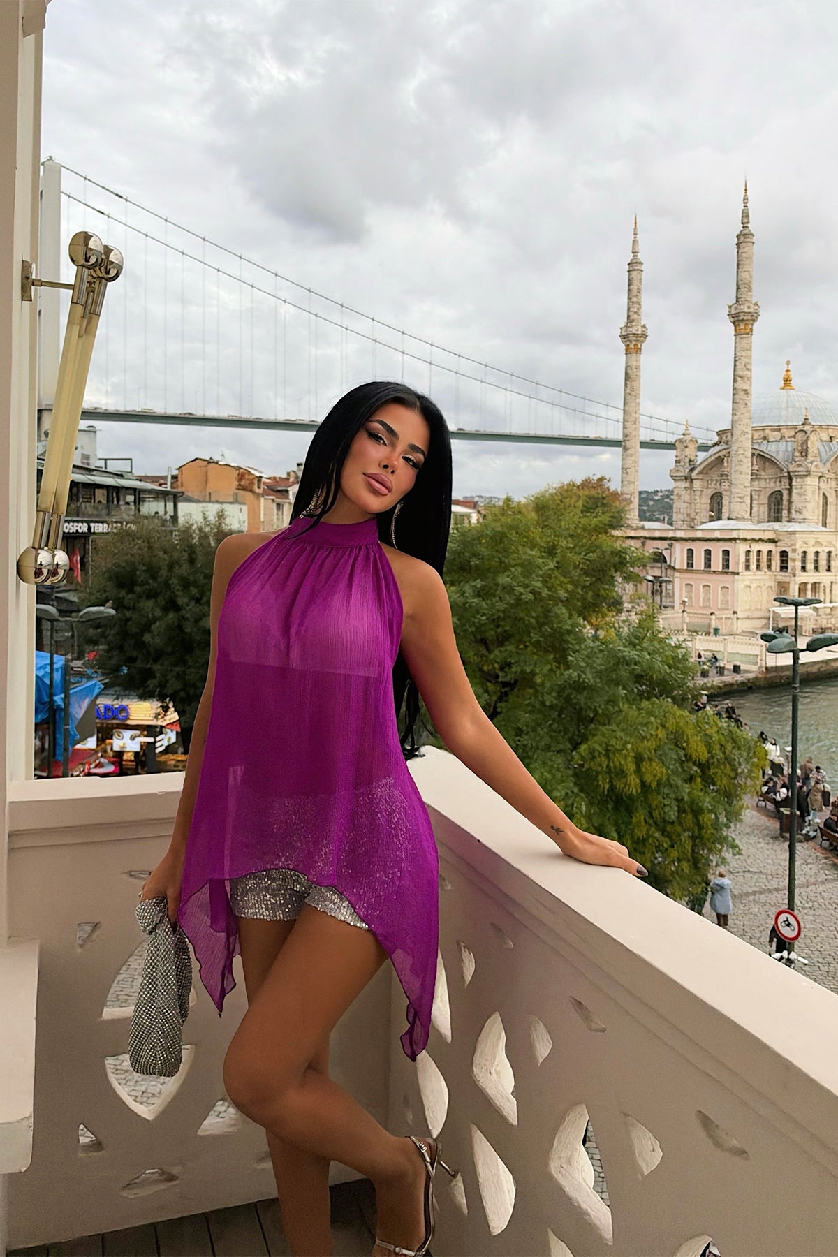 Mor Şifon Asimetrik Bluz 1