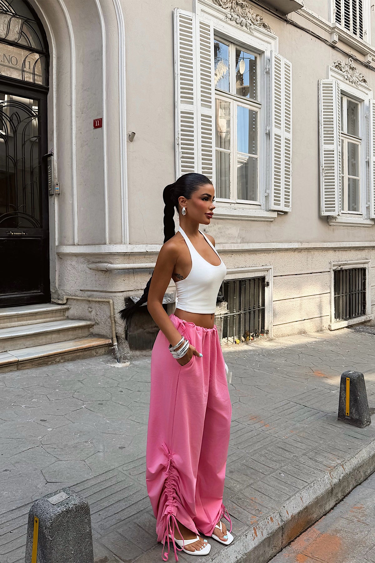Pembe Bağlamalı Pantolon 8