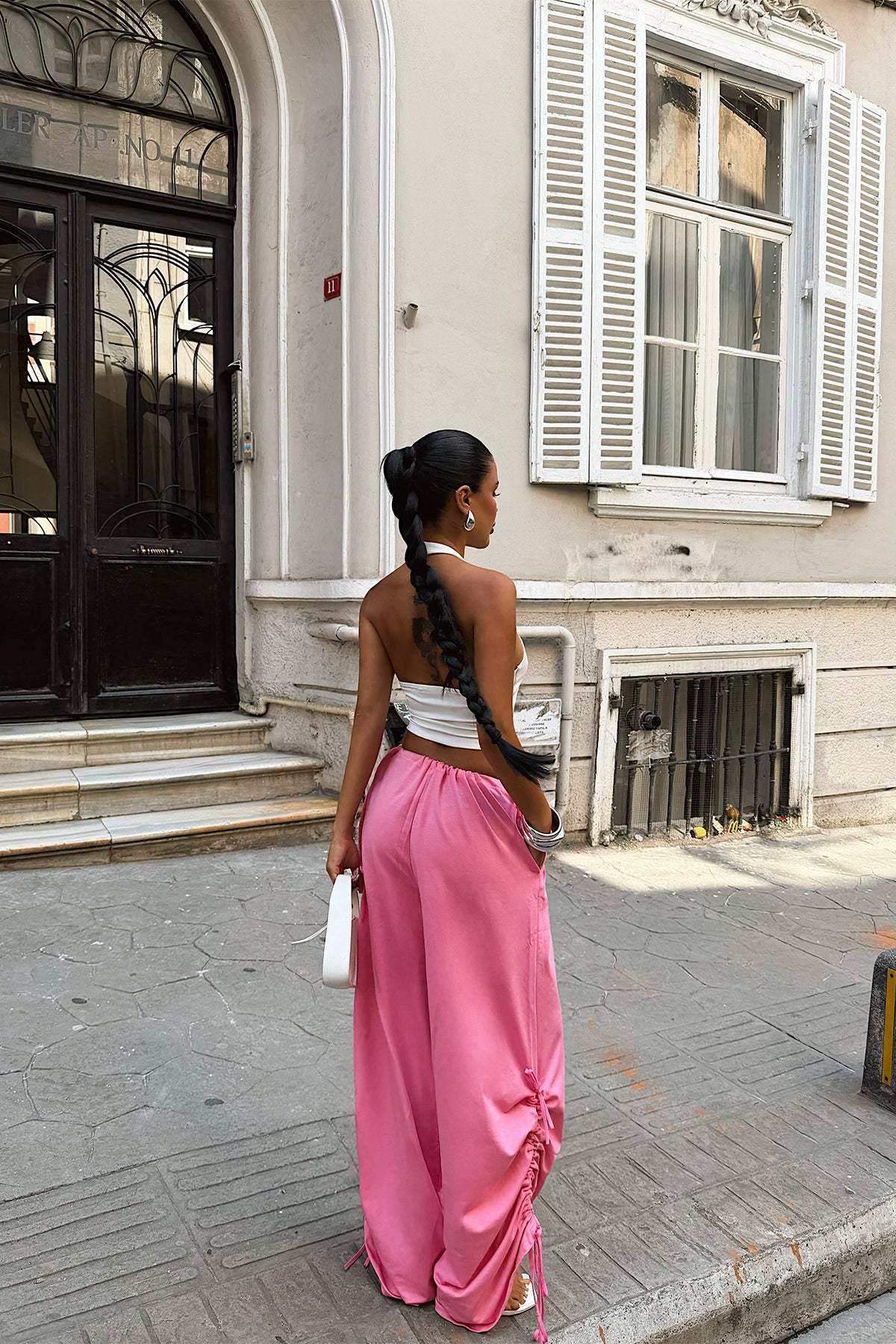 Pembe Bağlamalı Pantolon 12