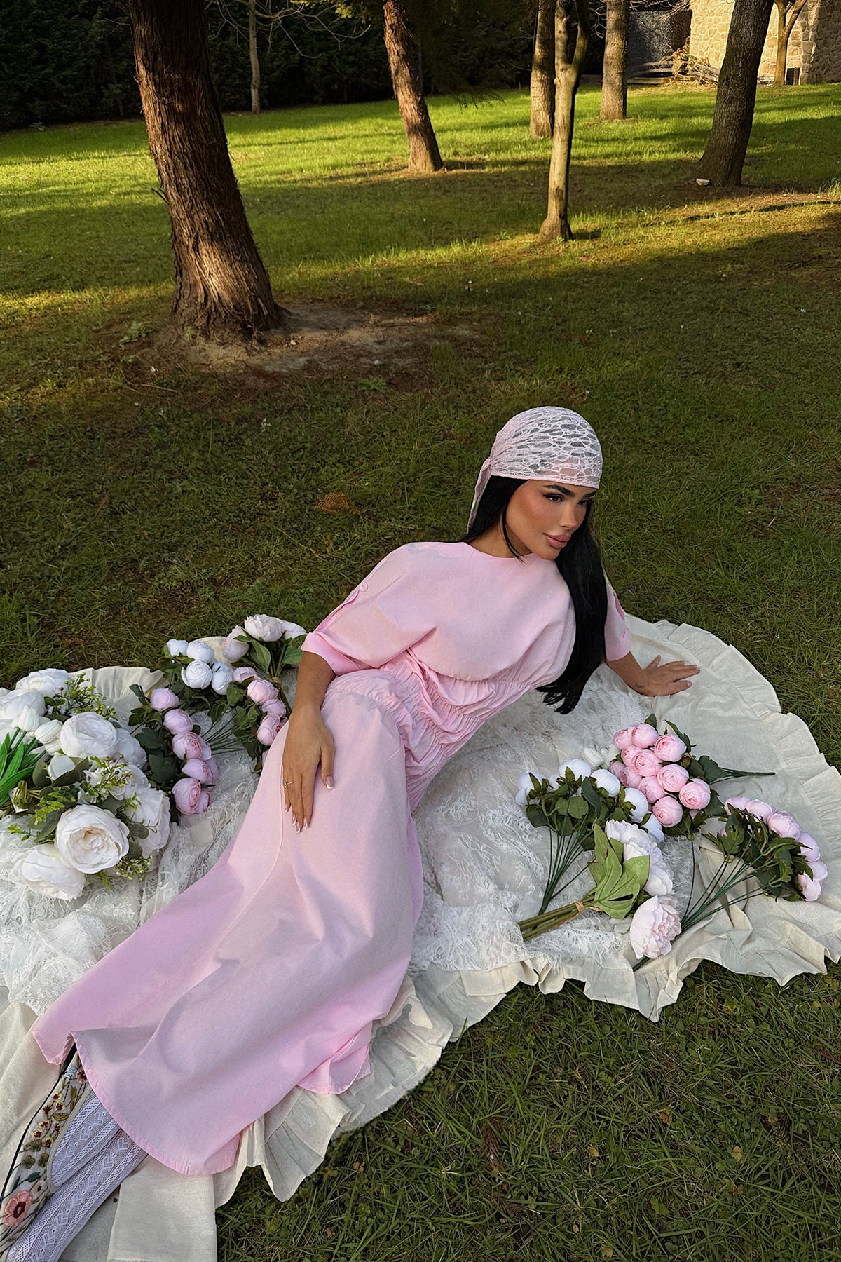 Pembe Volant Uzun Elbise 16