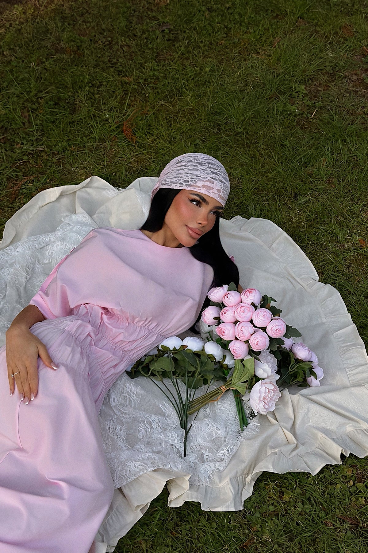 Pembe Volant Uzun Elbise 20