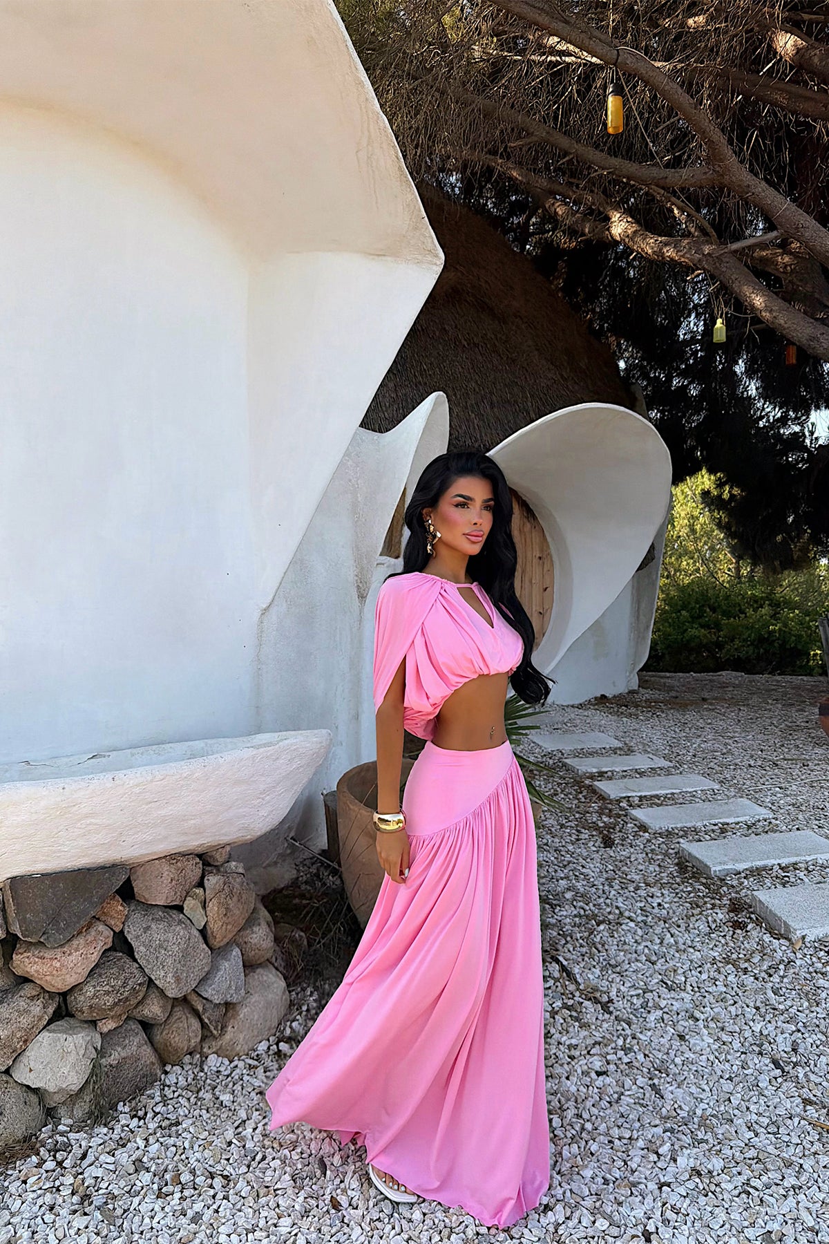 Pembe Büzgü Detay Etekli Takım 8