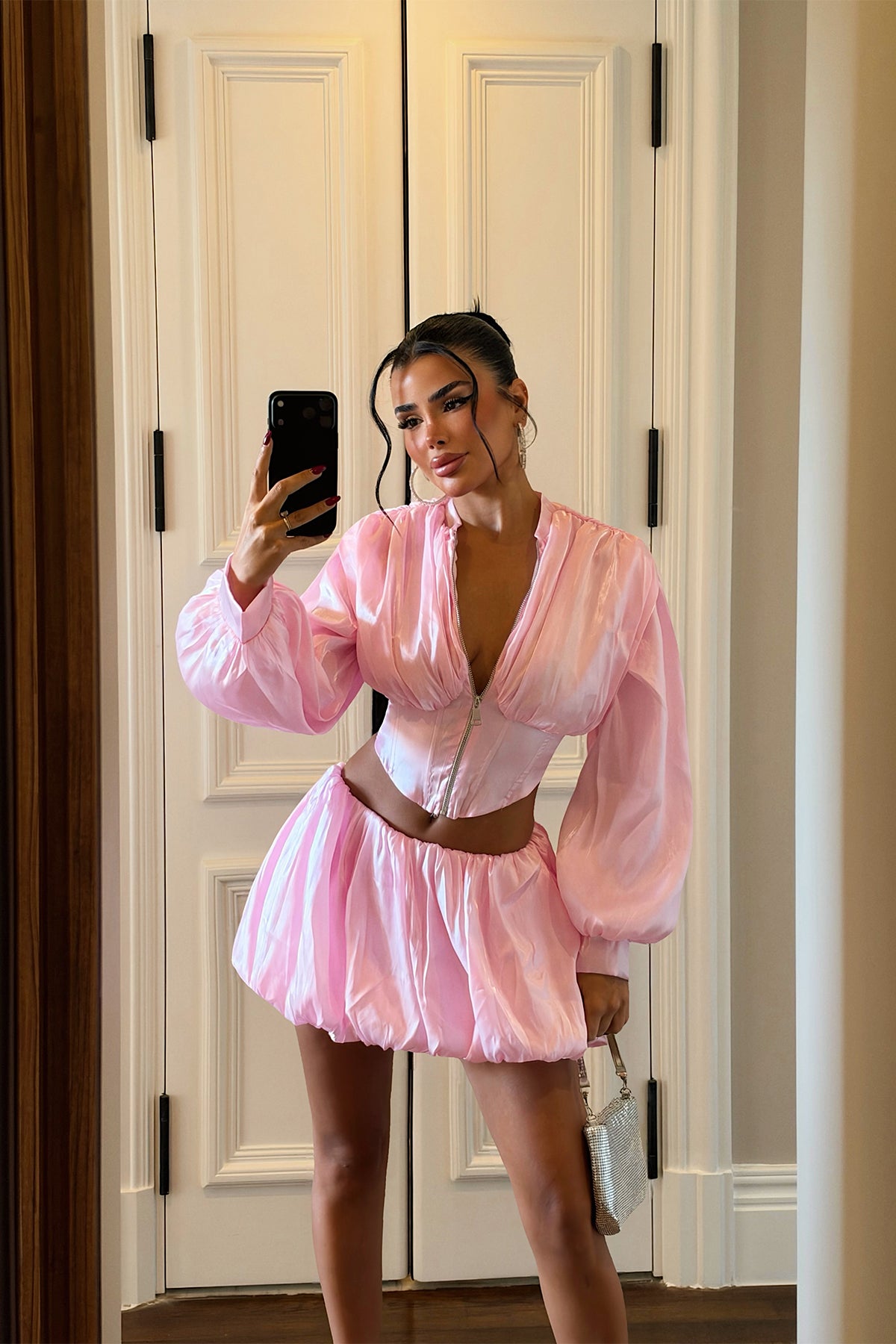 Renk: PEMBE | Pembe Fermuar Detay Etekli Takım 1