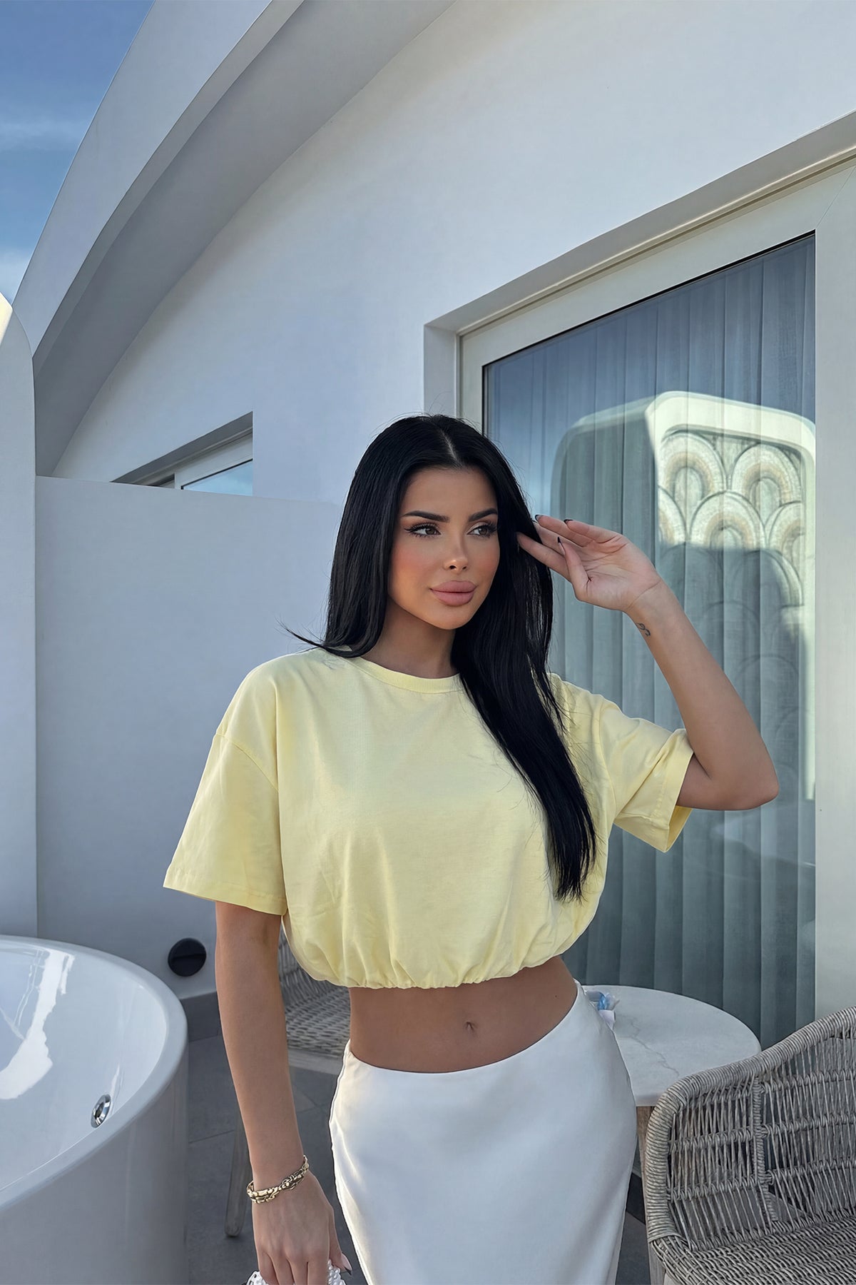 Sarı Basic Crop Top ATE5685 4