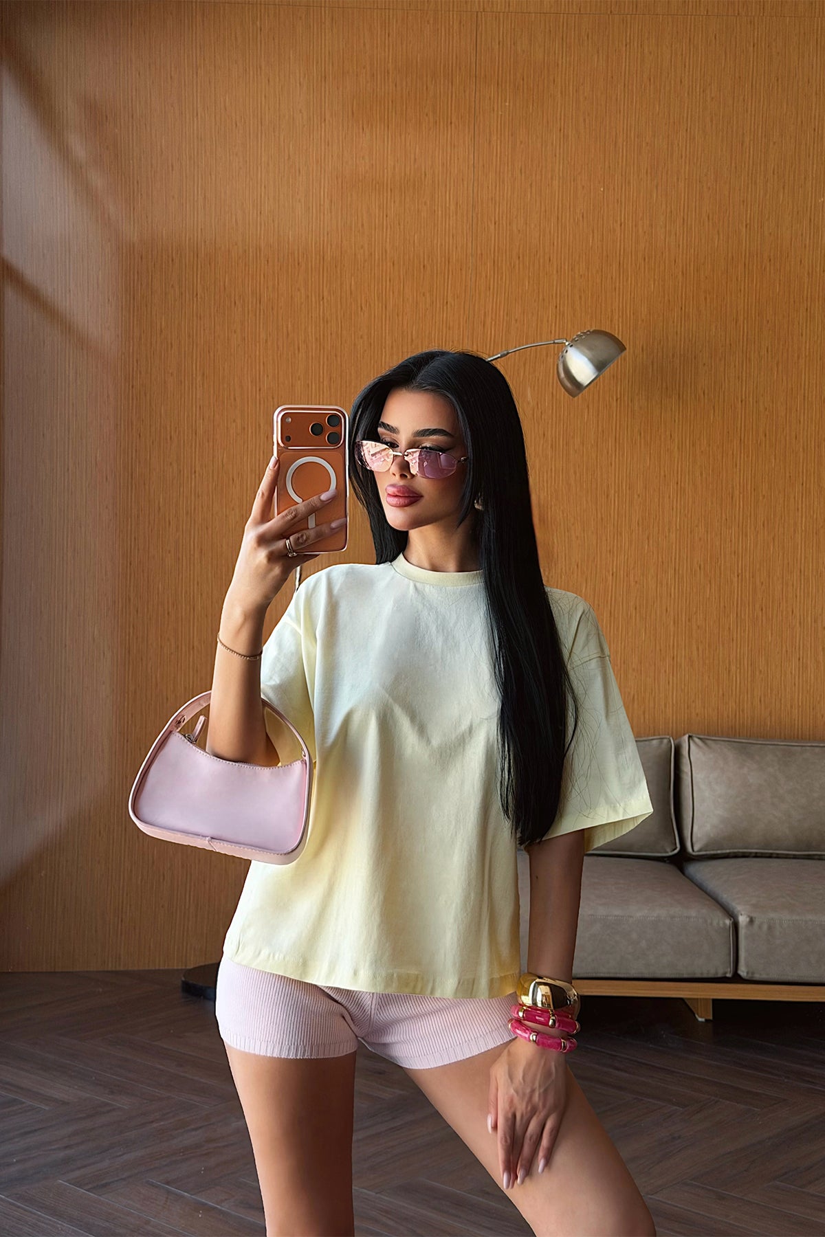 Sarı Baskılı Oversize Tişört 4