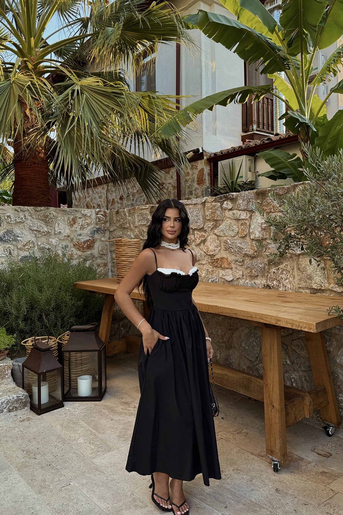 Siyah Madella Askılı Midi Elbise 12