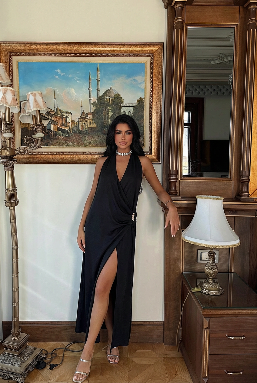 Siyah Constas Aksesuar Detaylı Elbise 4