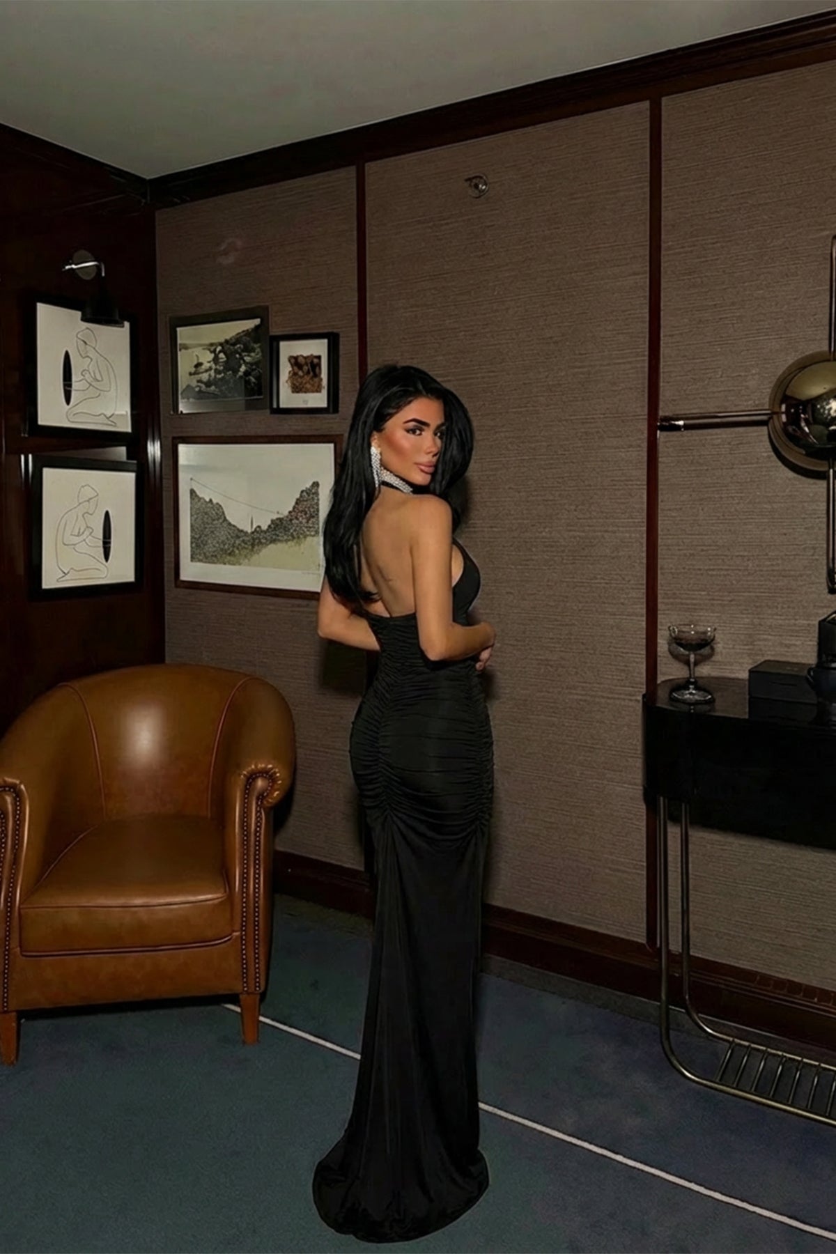 Siyah Kalika Gül Detay Elbise 8