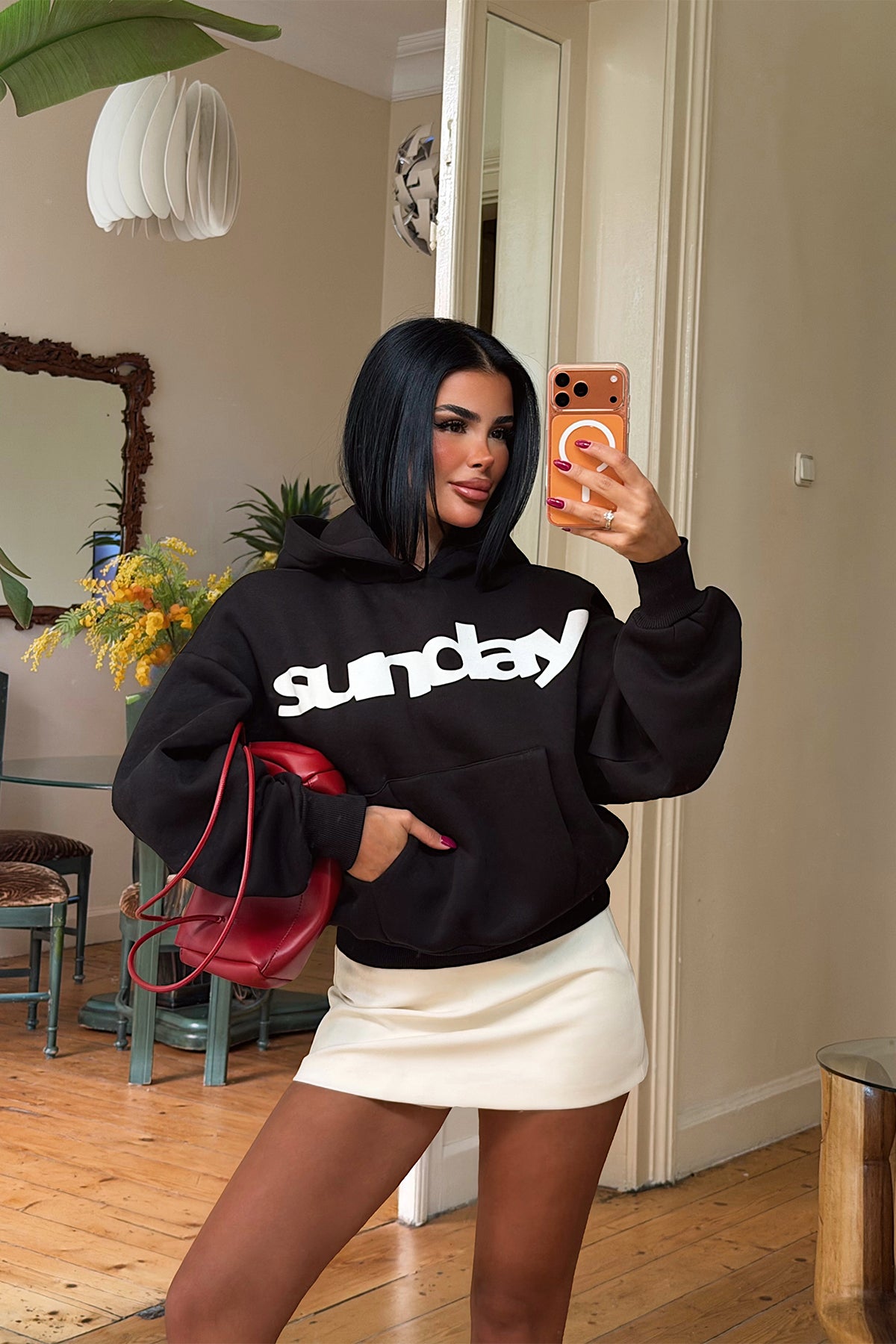 Siyah Sunday Yazılı Hoodie 1