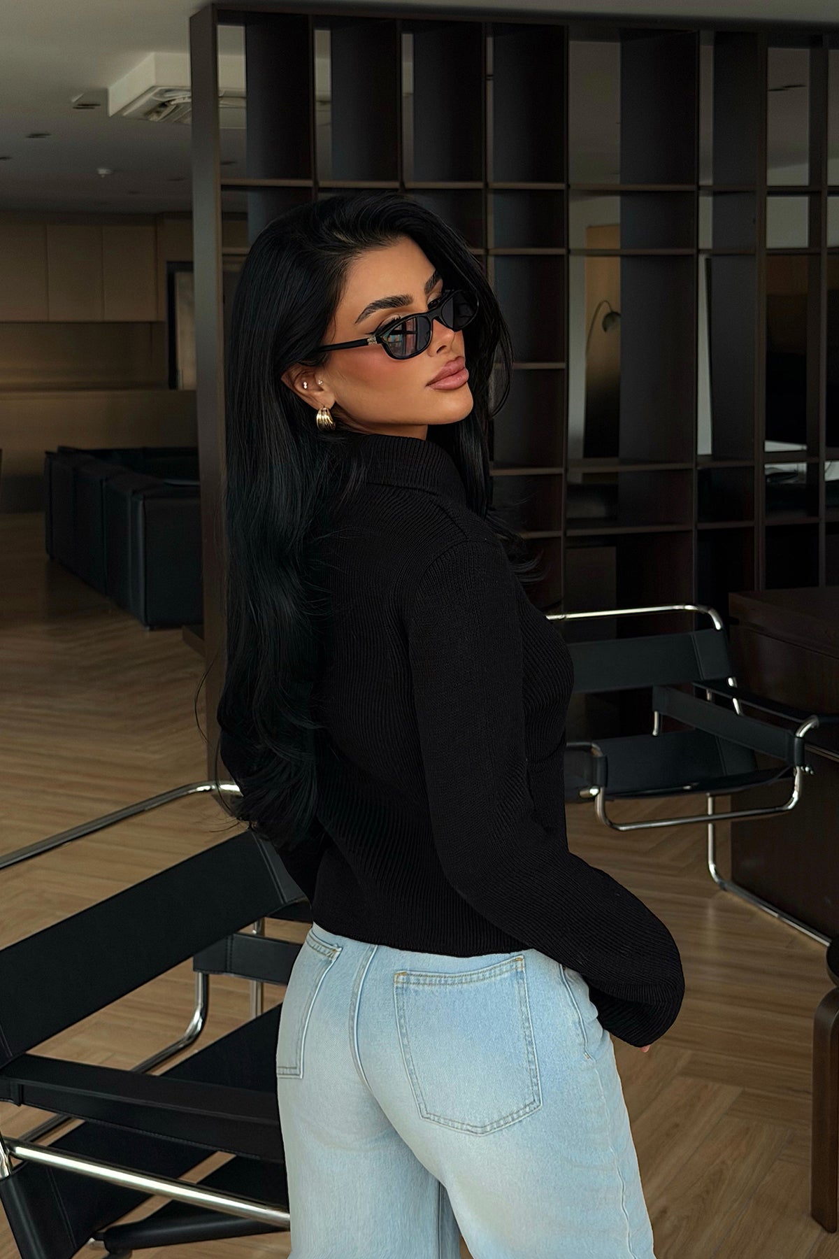 Siyah Leche Düğmeli Triko Hırka 16