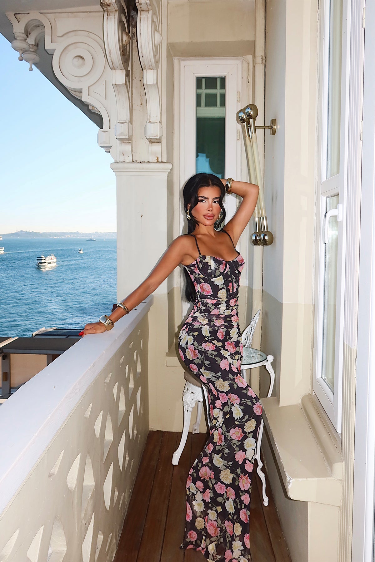 Siyah Çiçek Desen Elbise 12