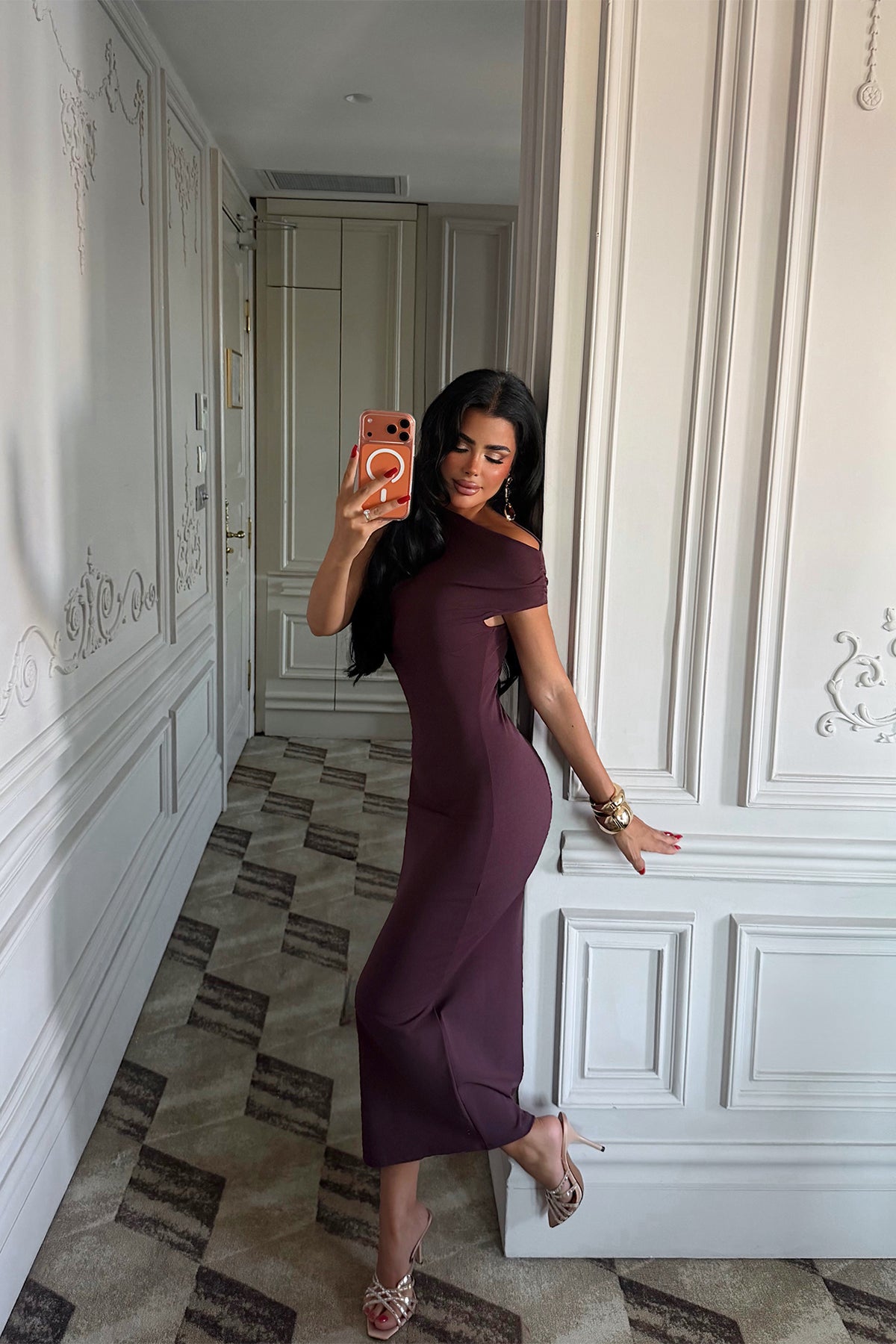 Vişne Çürüğü Tek Omuz Midi Elbise 12