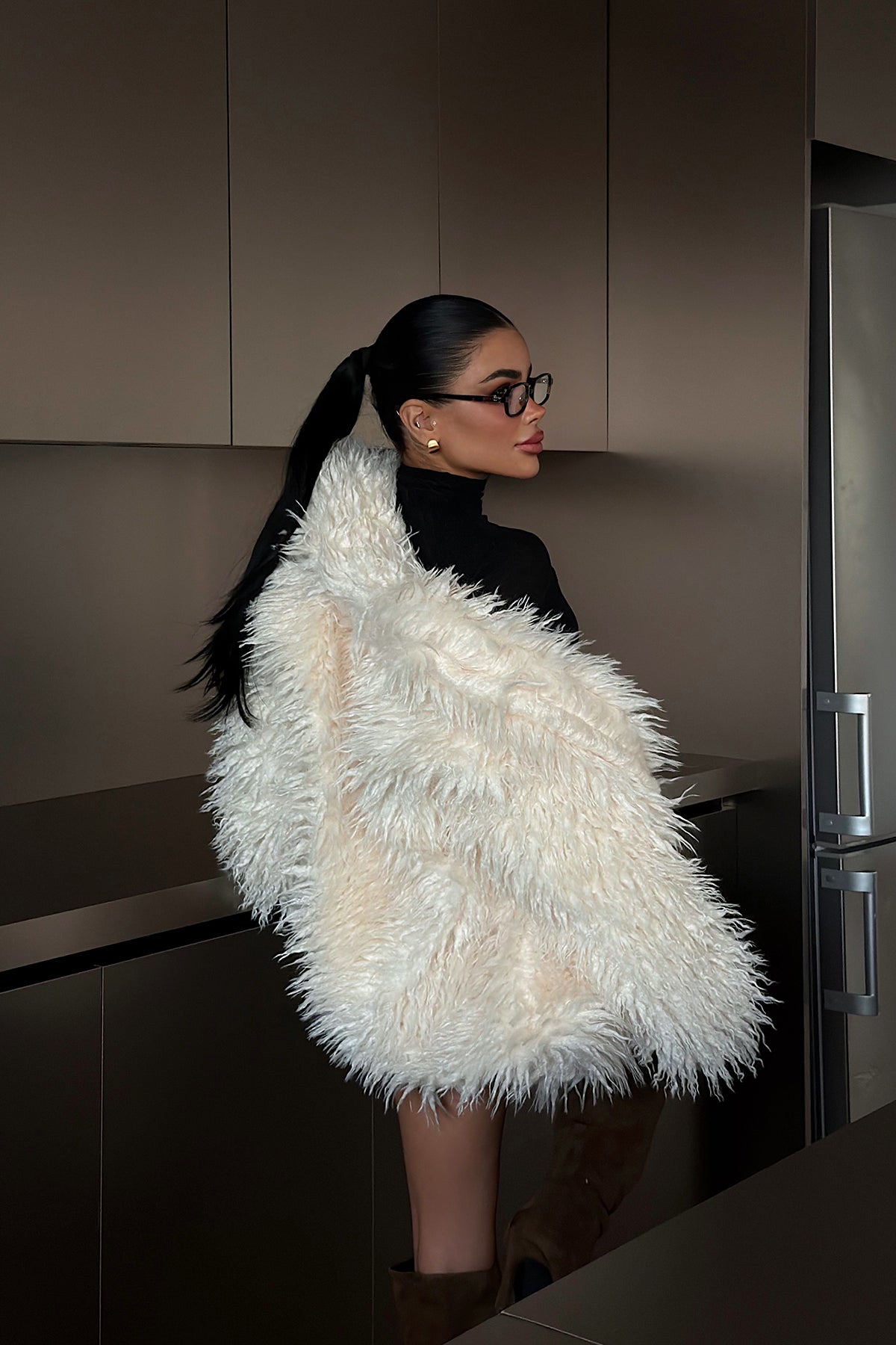 Cream Plush Fur Jacket