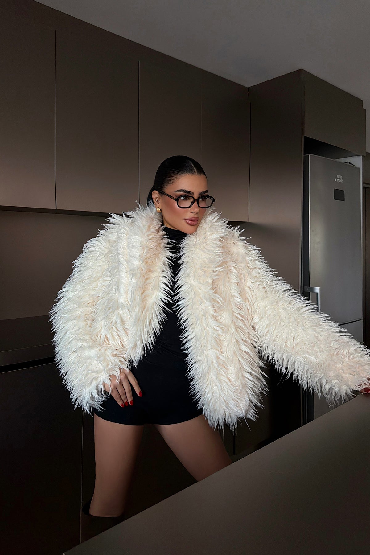 Cream Plush Fur Jacket