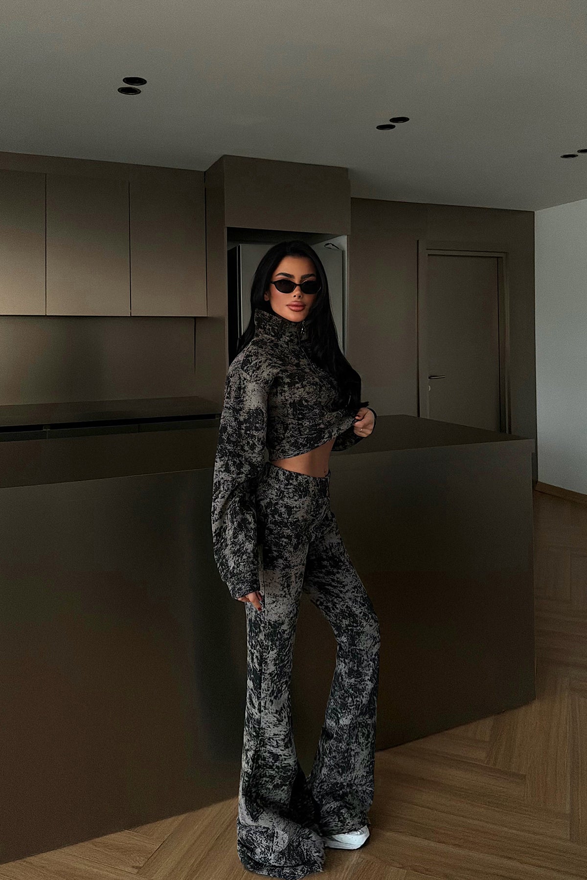 Black Patterned Crop Set