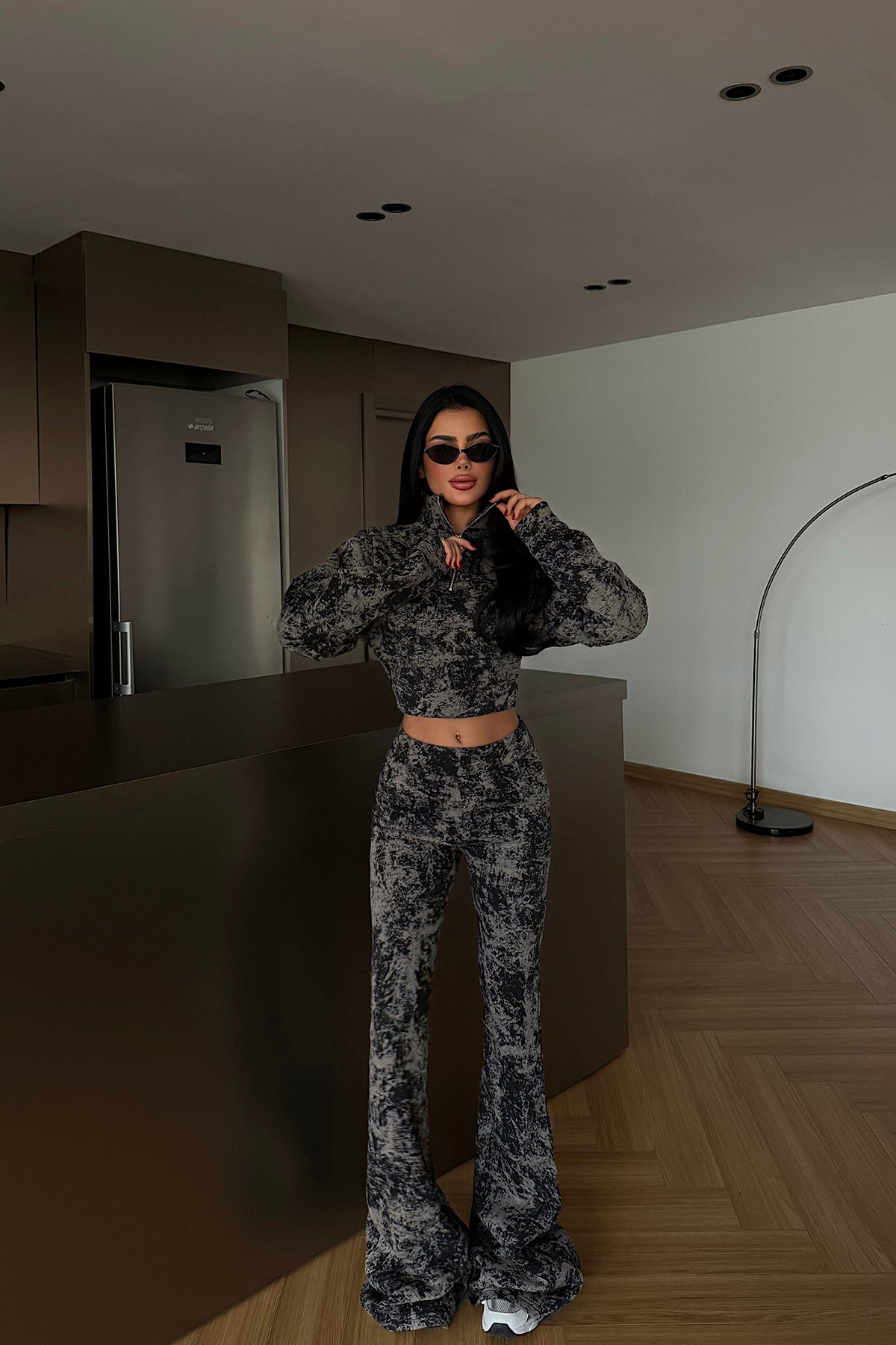 Black Patterned Crop Set