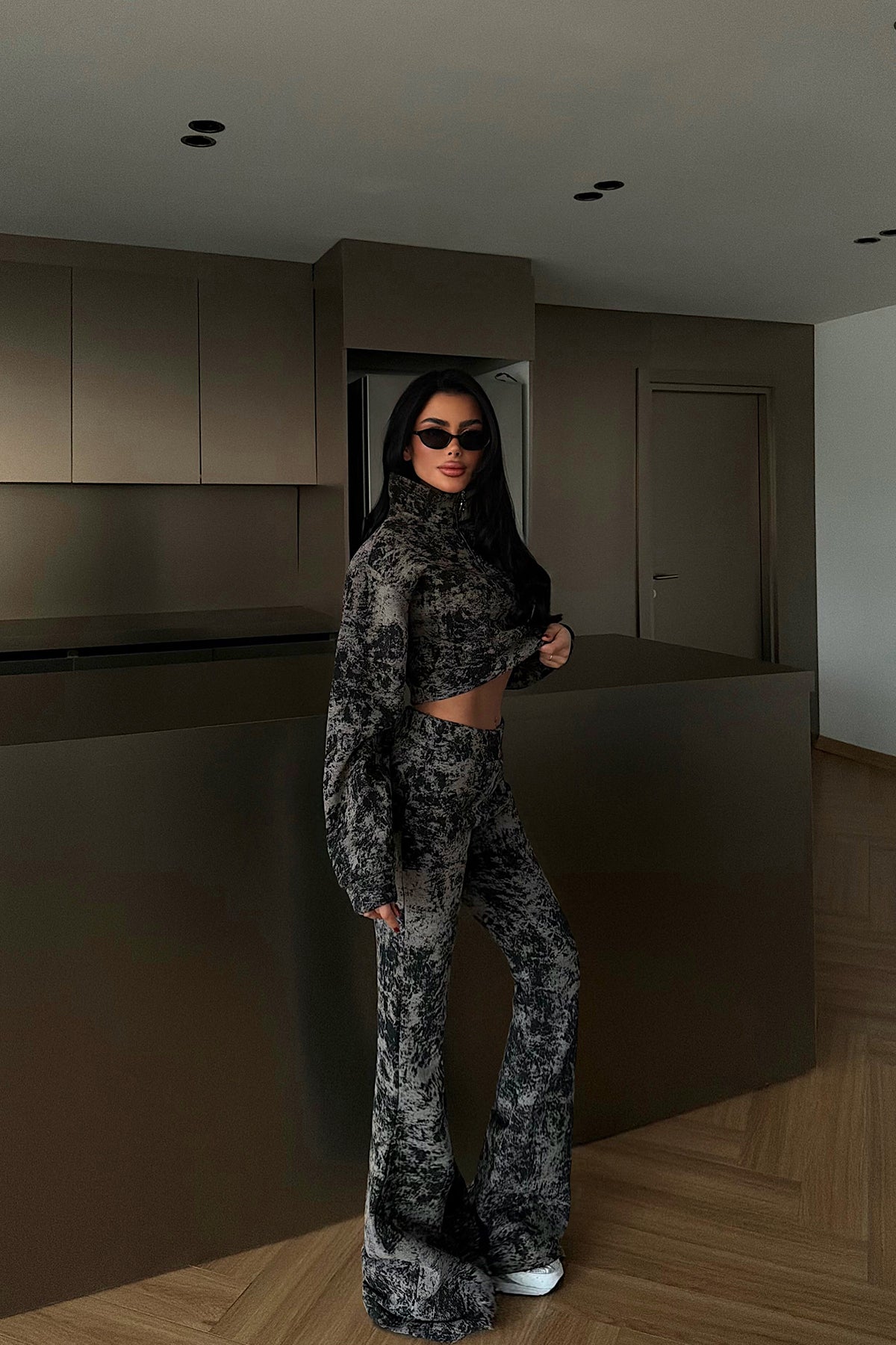 Black Patterned Crop Set