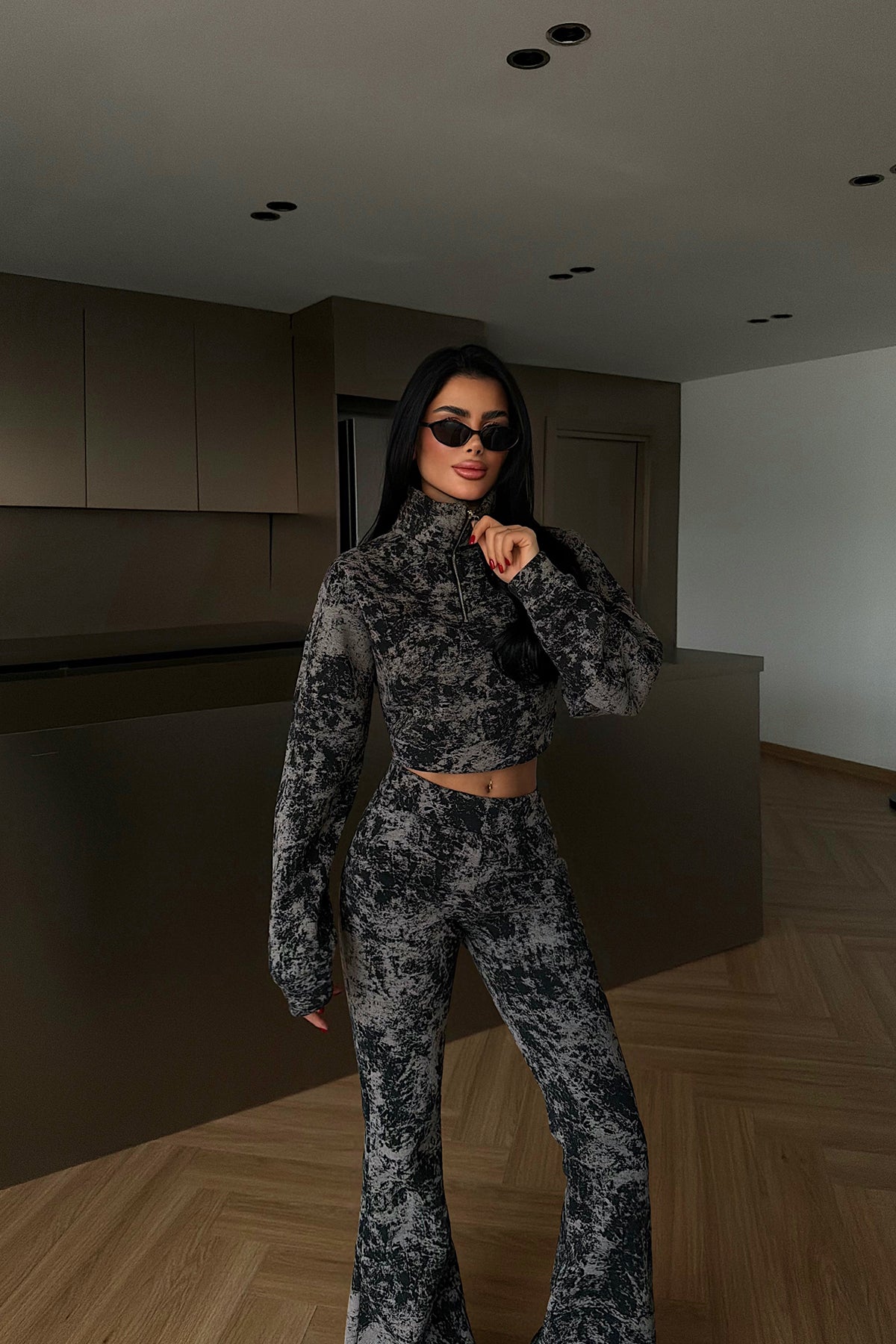 Black Patterned Crop Set