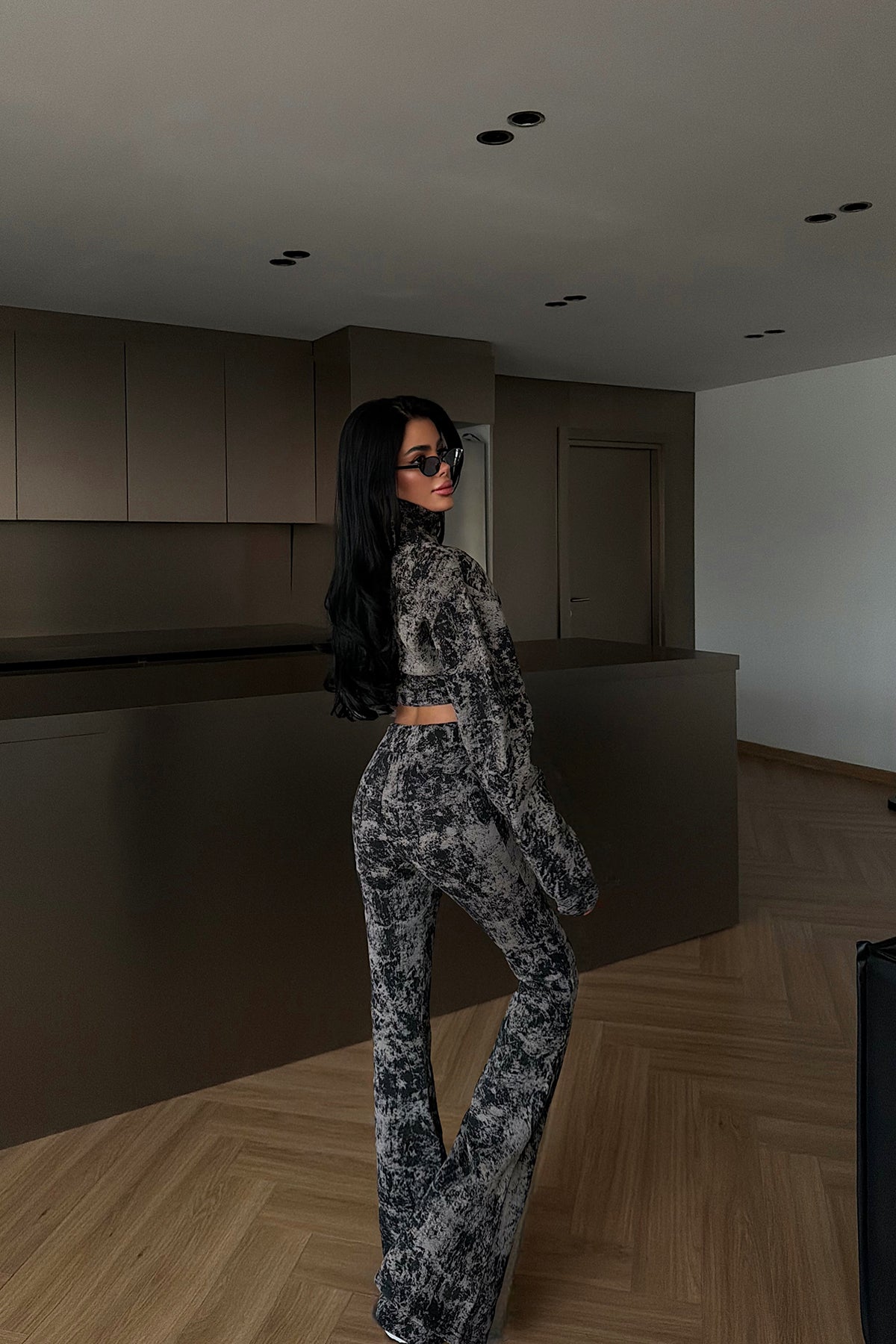 Black Patterned Crop Set