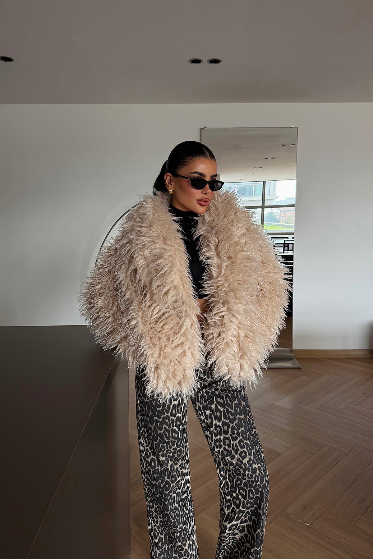 Beige Plush Fur Jacket