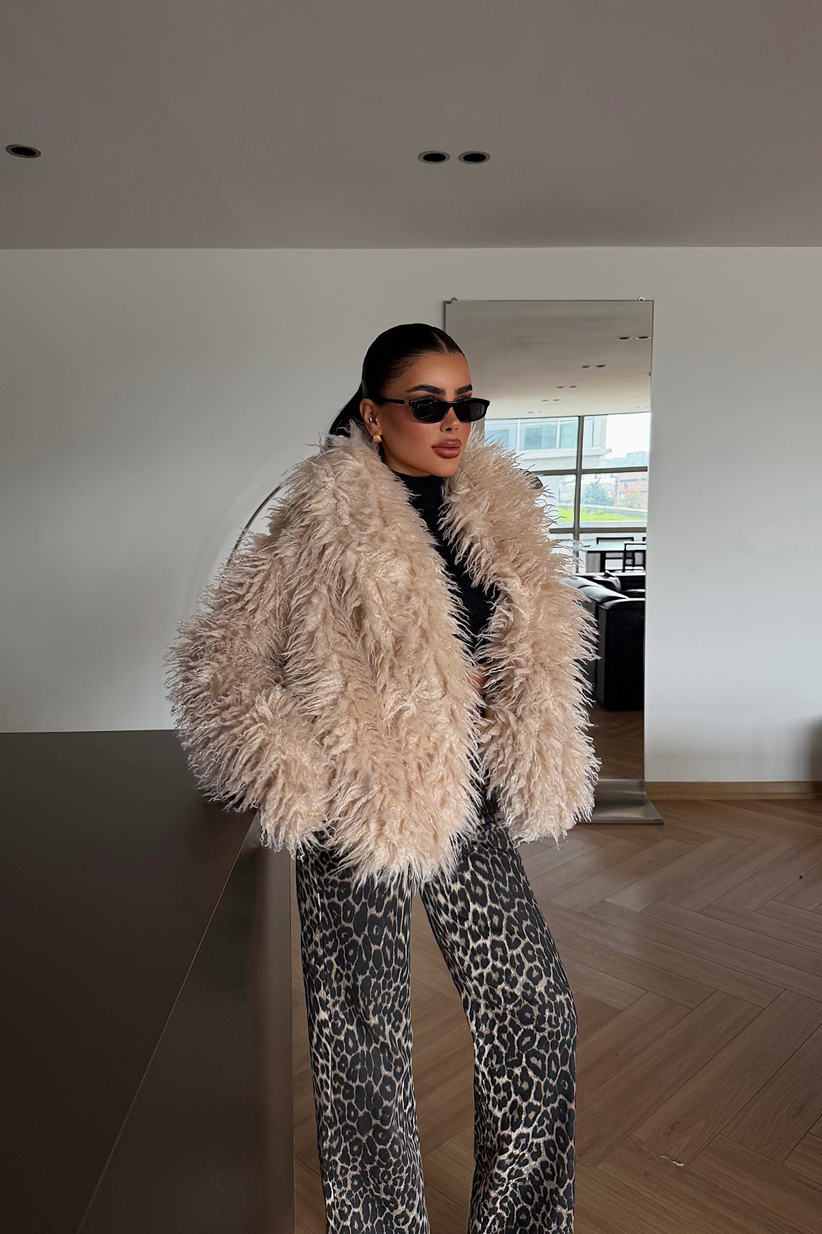 Beige Plush Fur Jacket