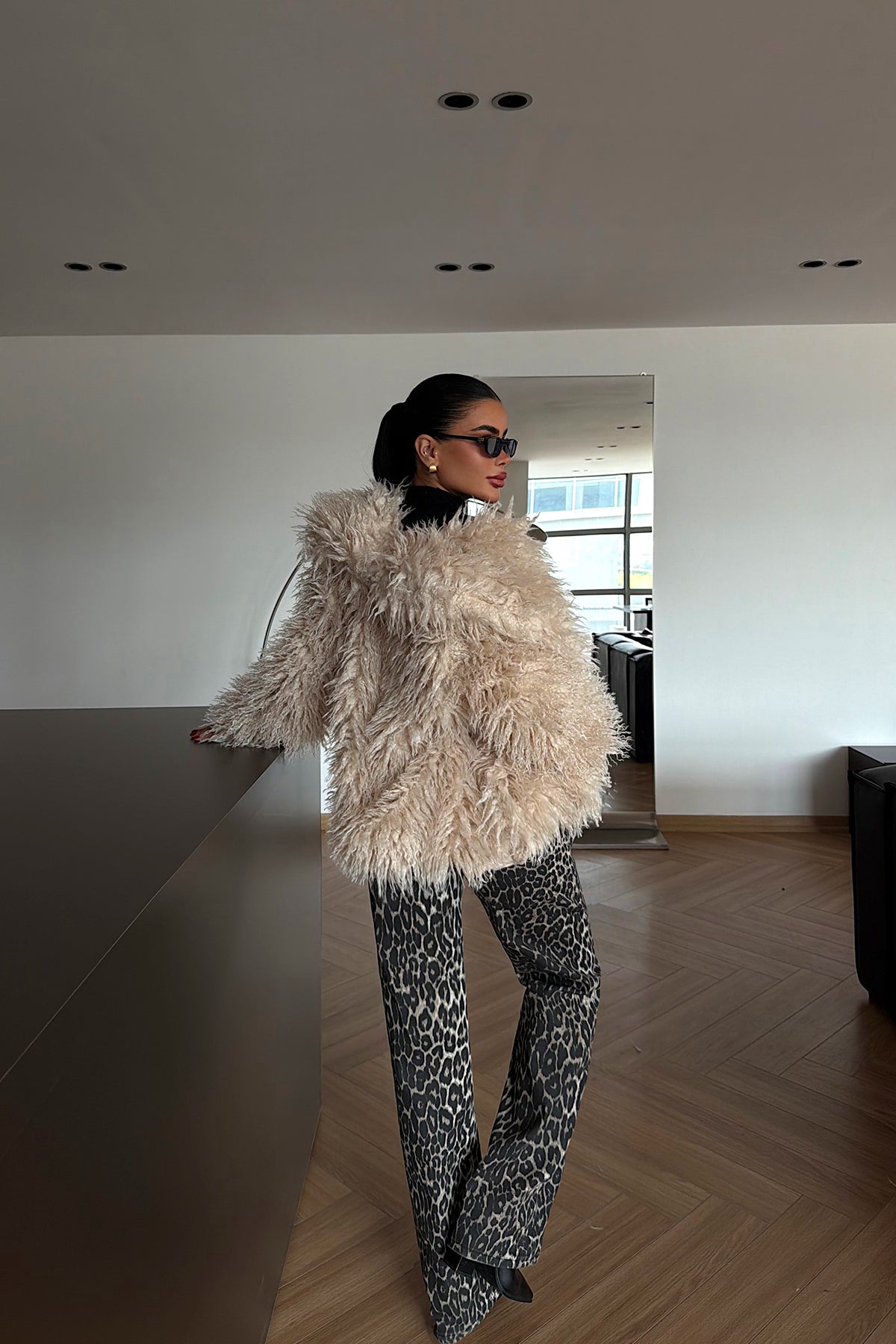 Beige Plush Fur Jacket