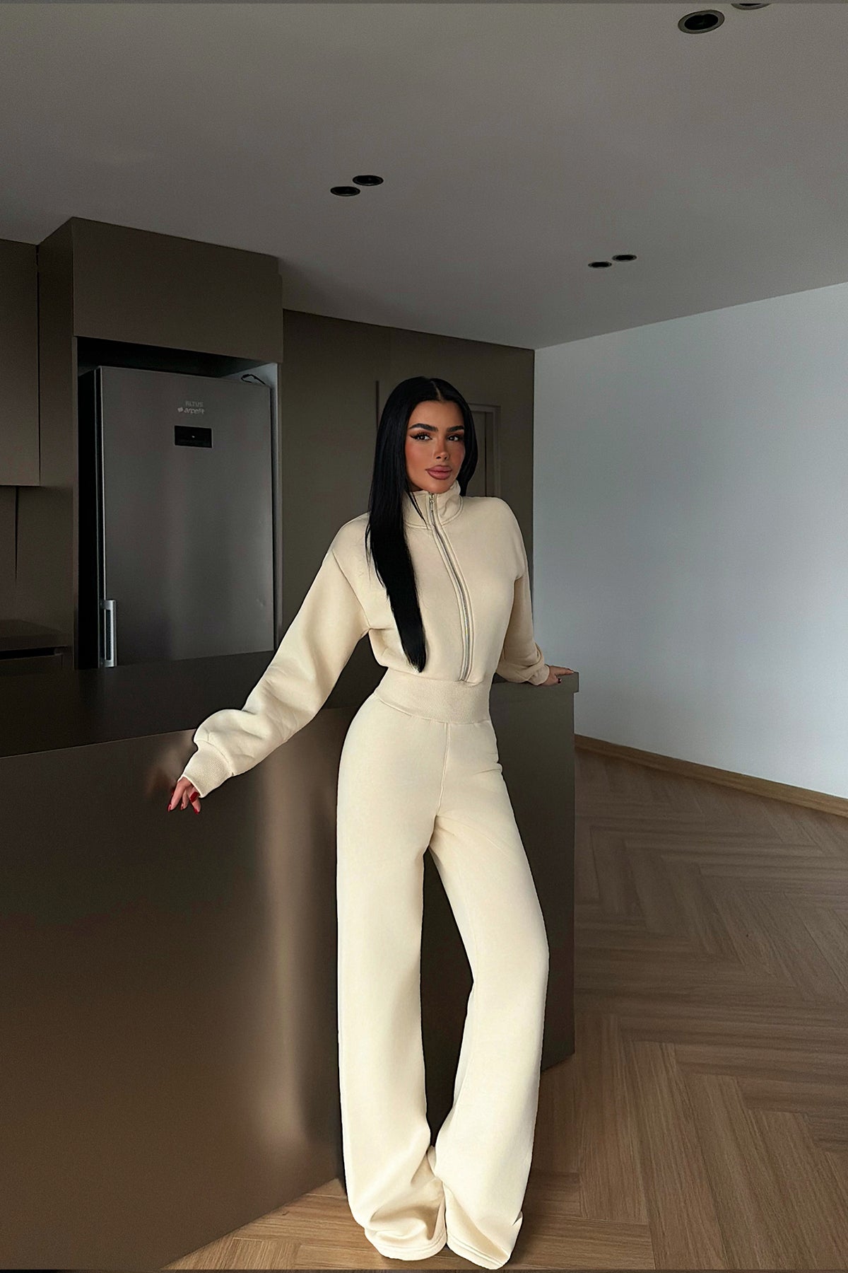 Cream Zip-Up Jumpsuit