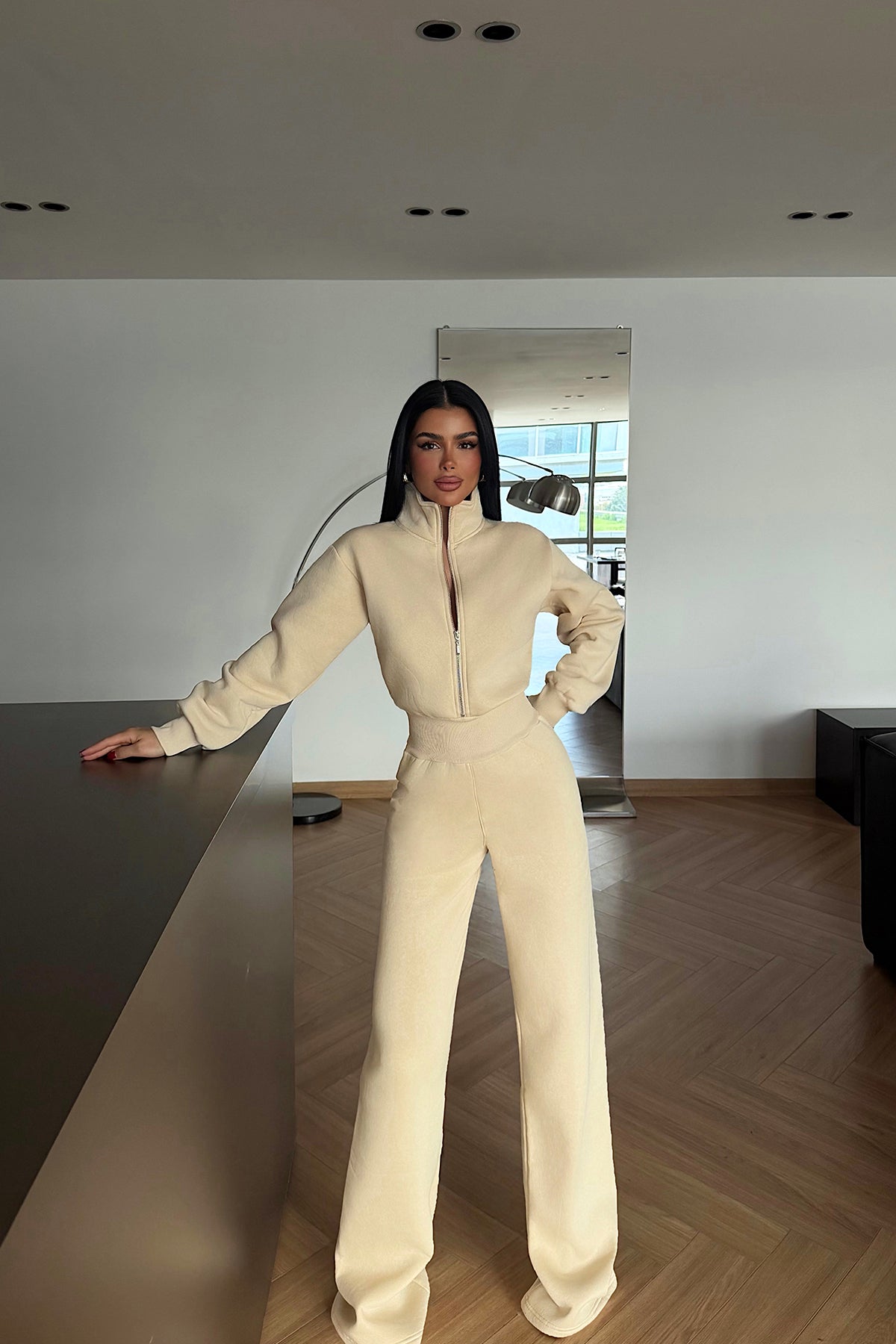 Cream Zip-Up Jumpsuit