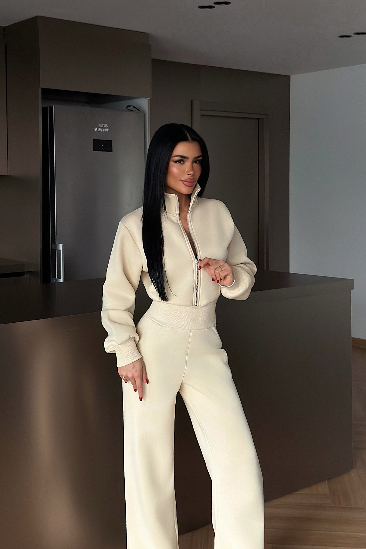 Cream Zip-Up Jumpsuit