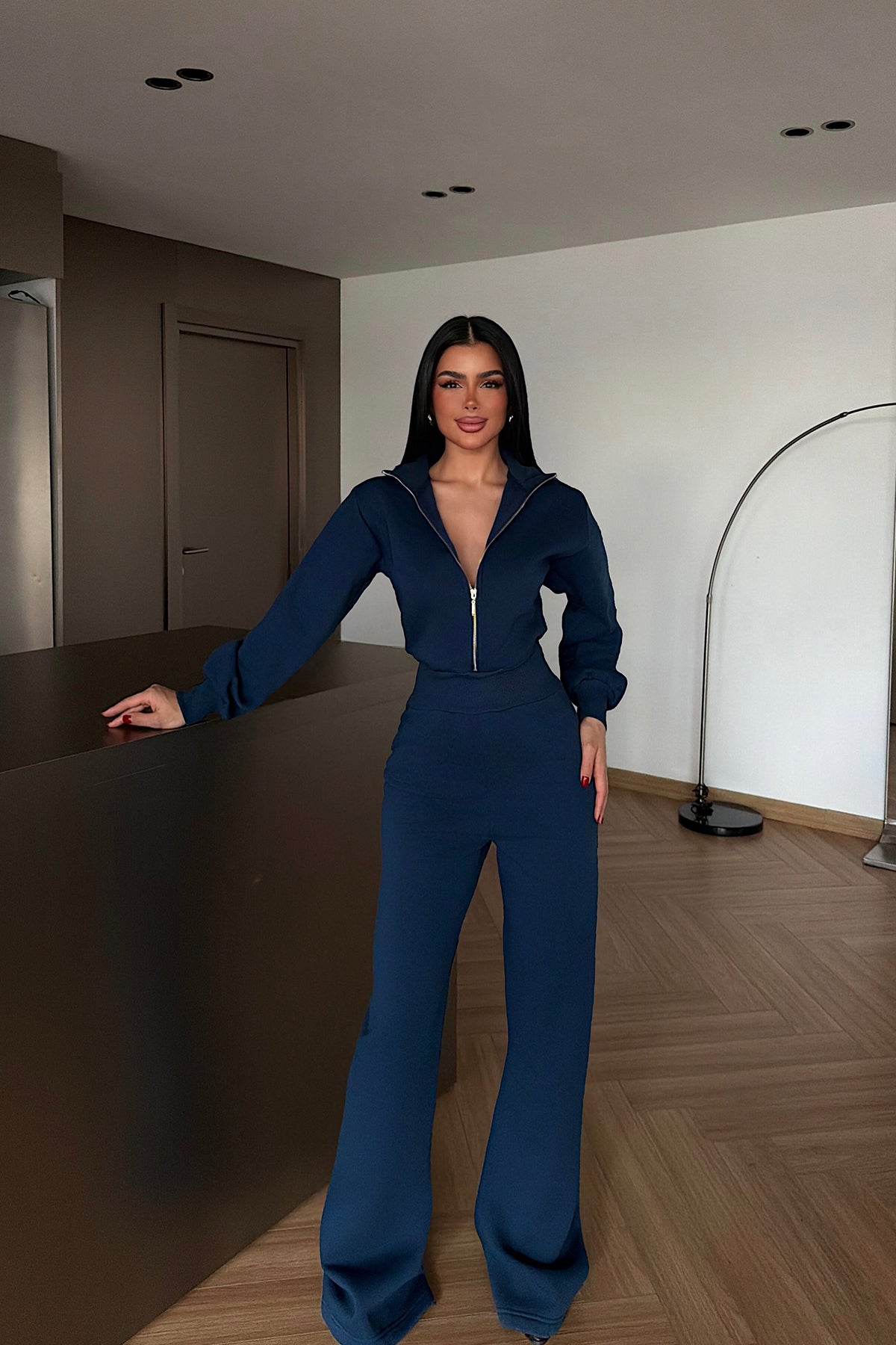 Navy Blue Zip-Up Jumpsuit