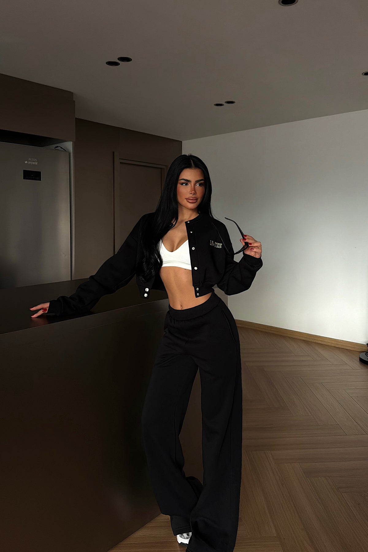 Black Lo Tee Print Tracksuit Set