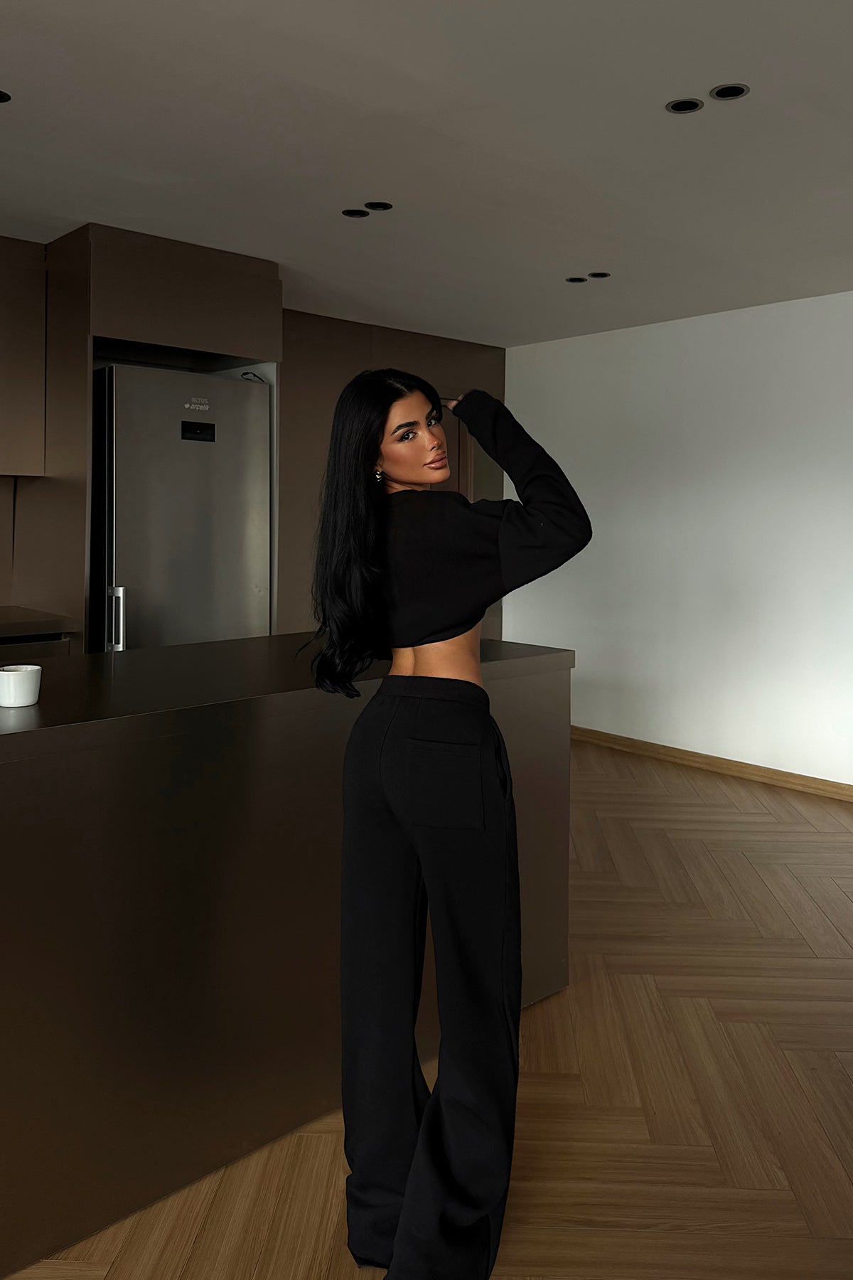 Black Lo Tee Print Tracksuit Set