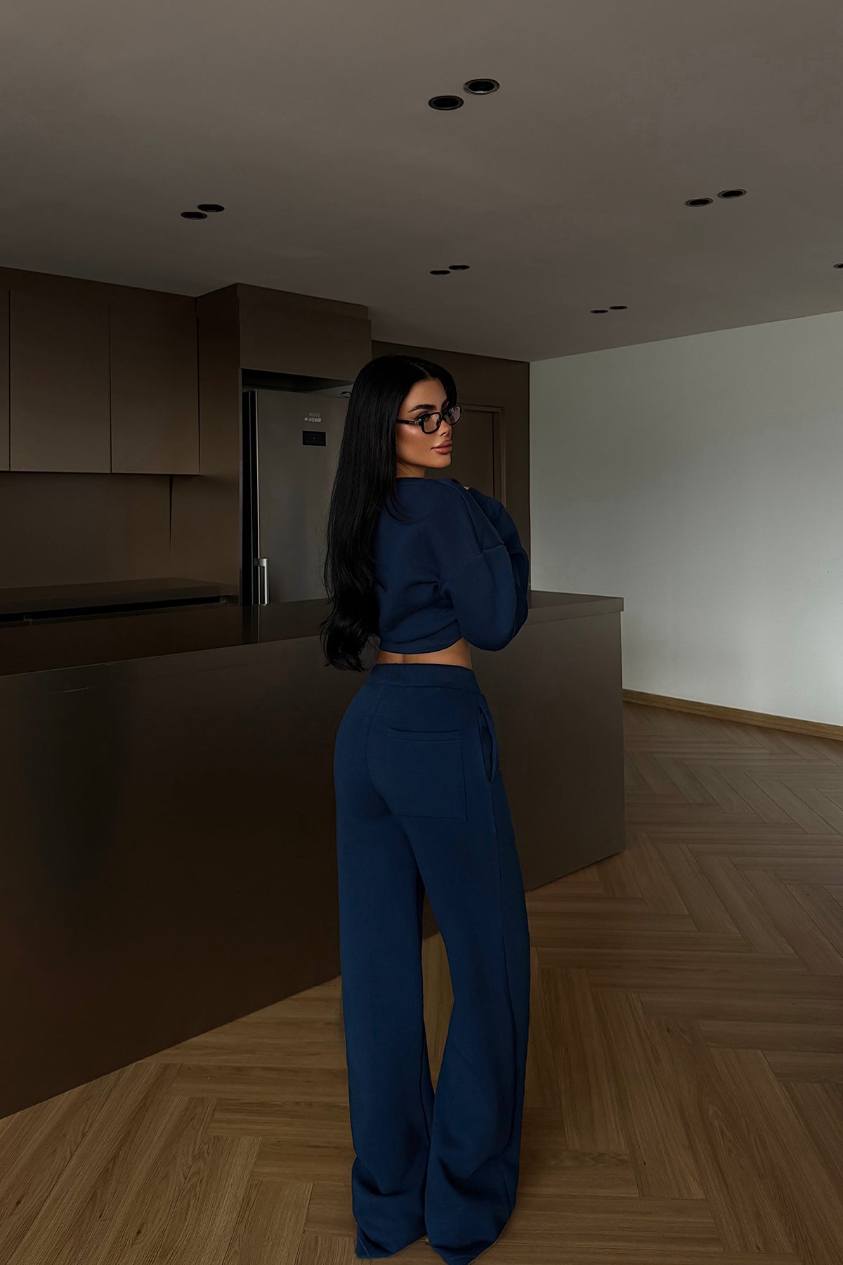 Navy Blue Lo Tee Print Tracksuit Set