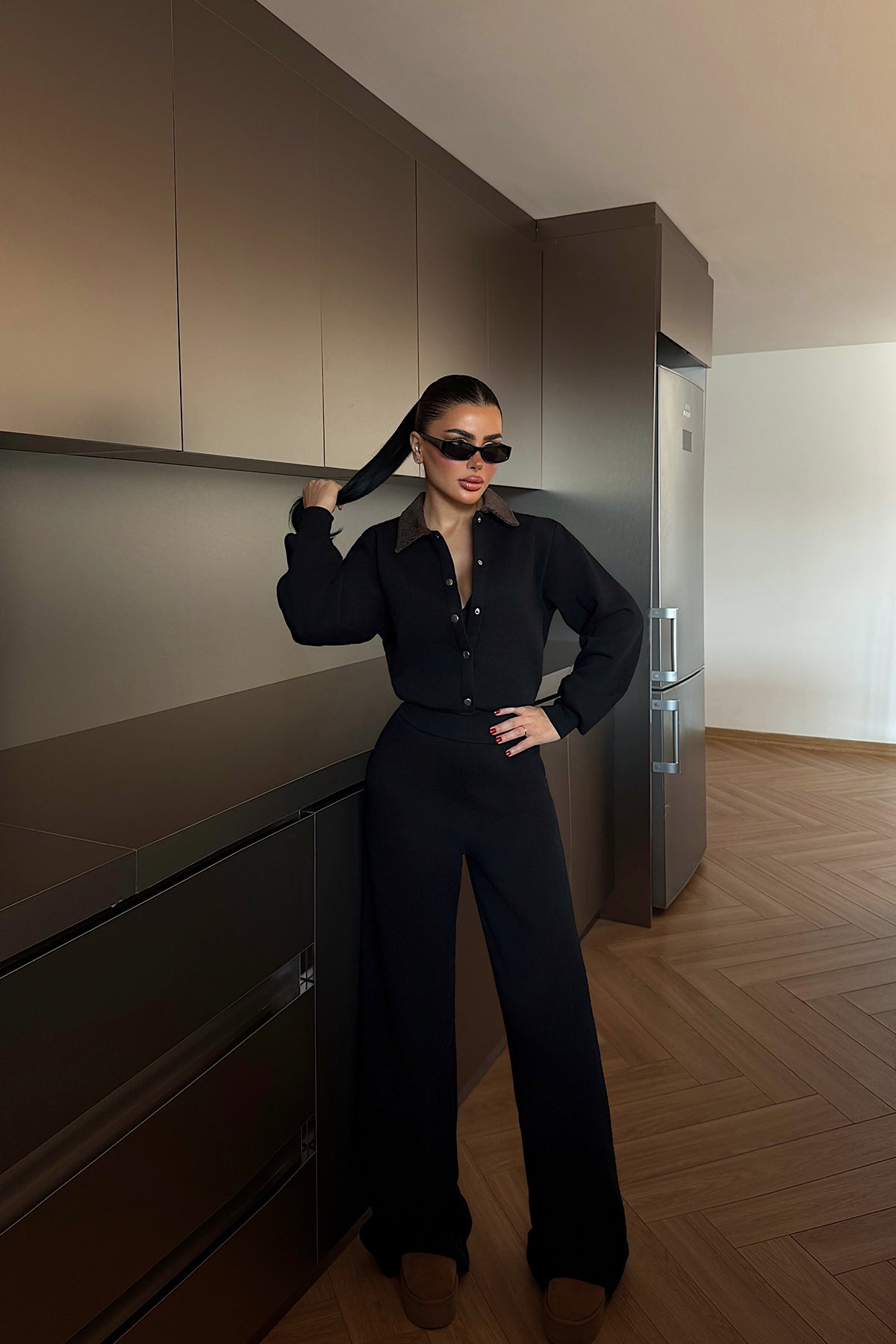 Black Collar Detail Jumpsuit