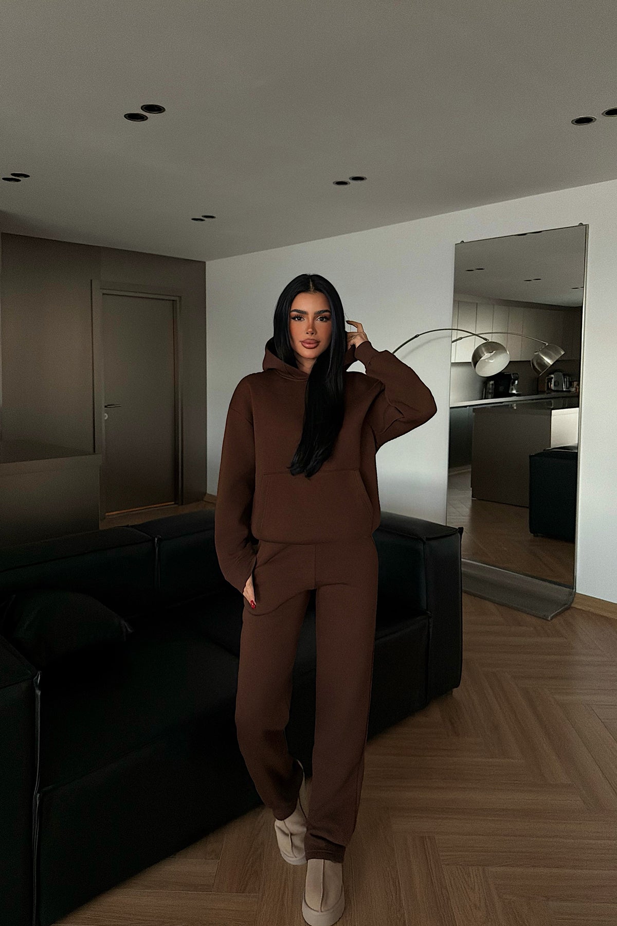 Dark Brown Hooded Tracksuit