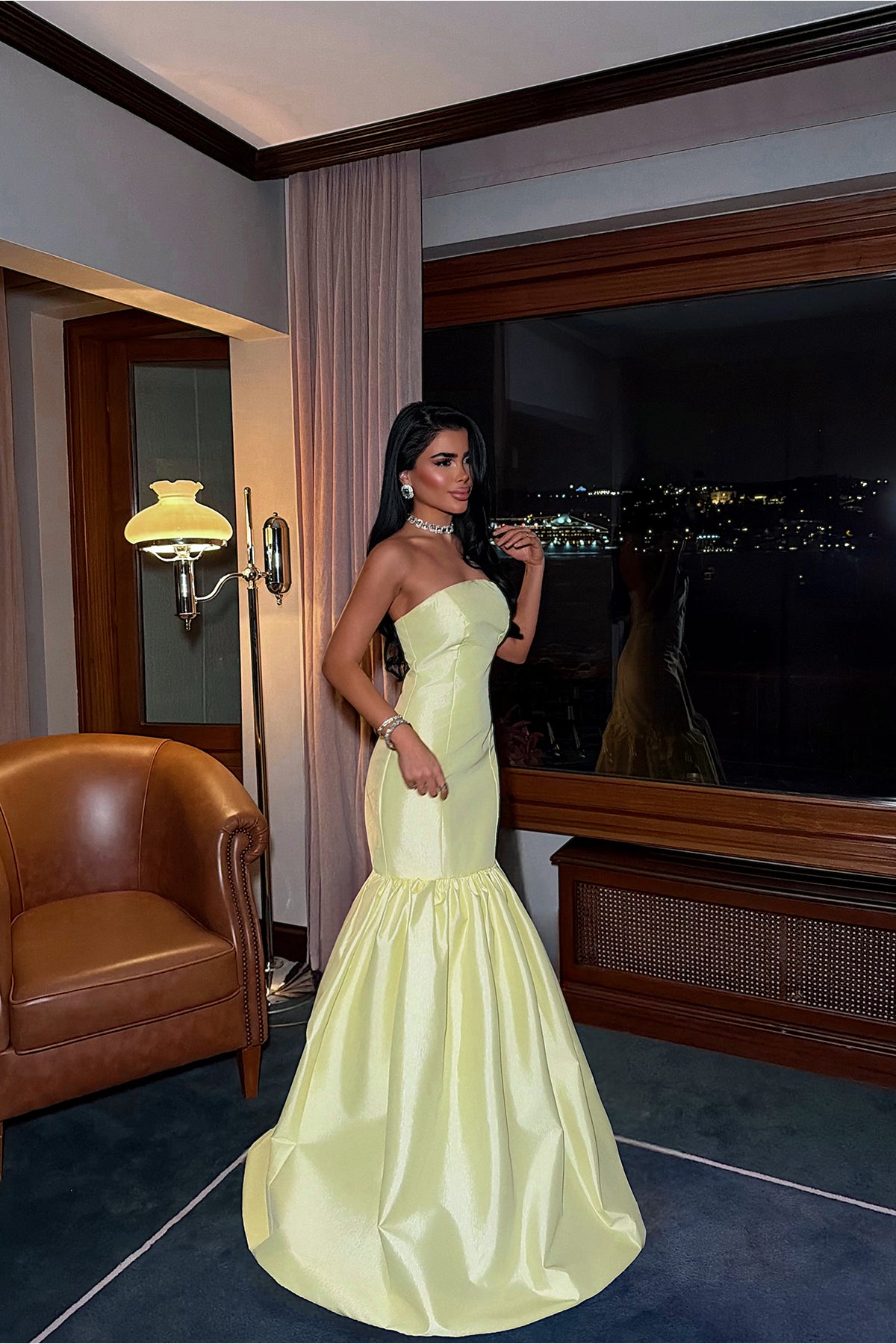 Yellow Balloon Skirt Evening Dress