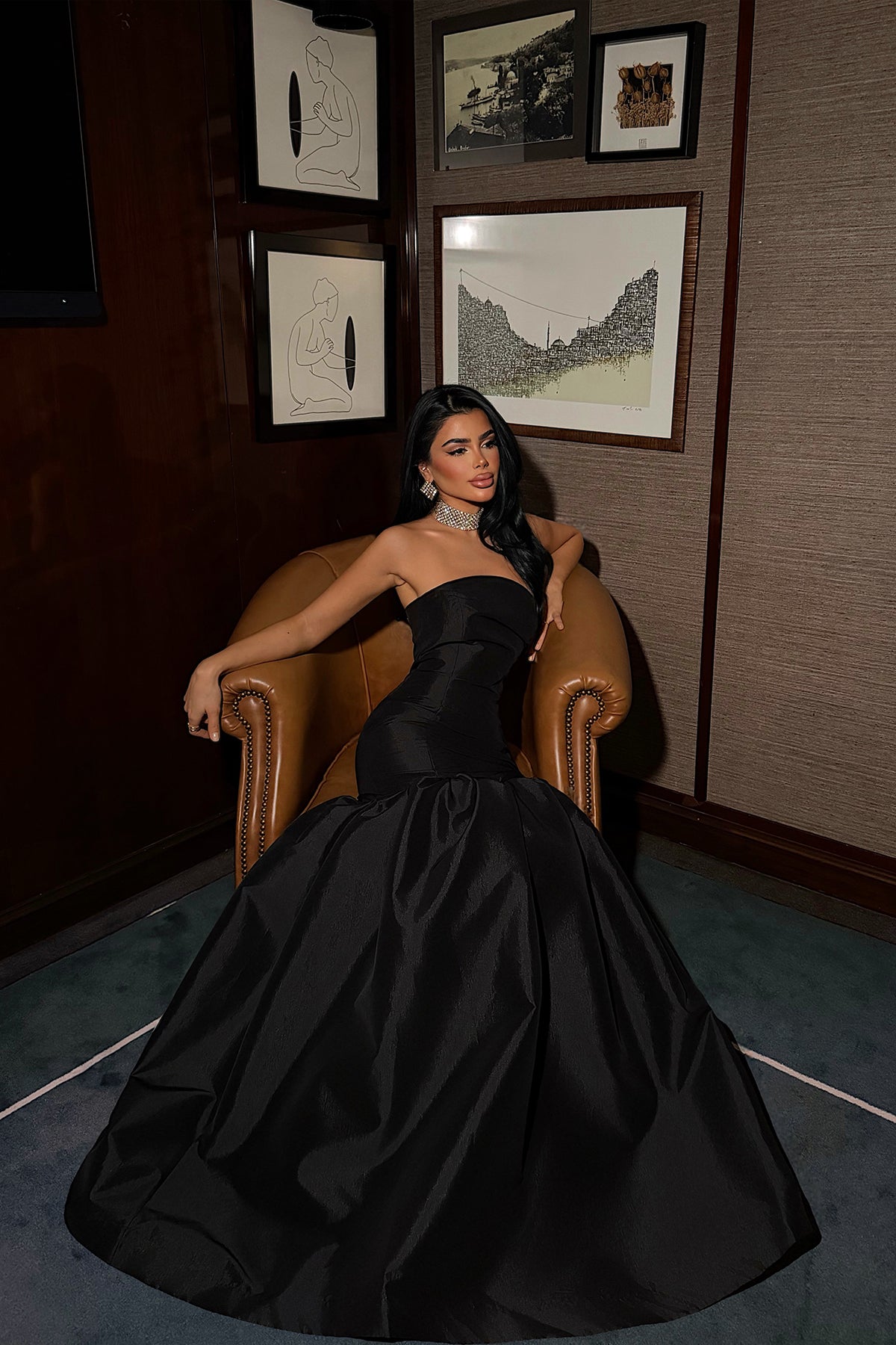 Black Balloon Skirt Evening Dress