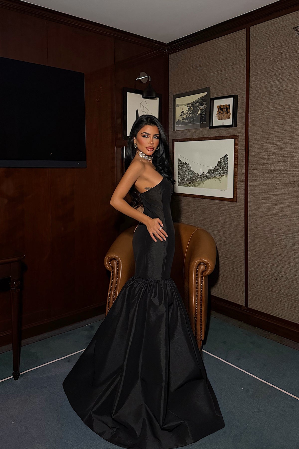 Black Balloon Skirt Evening Dress