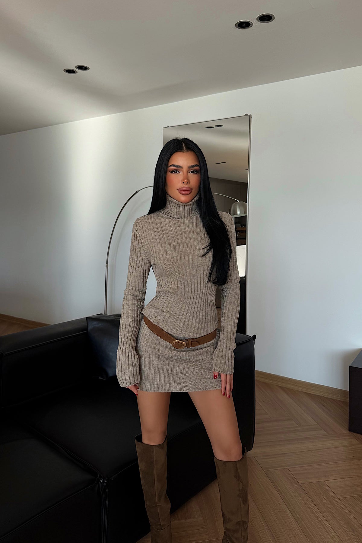 Mink Turtleneck Midi Dress
