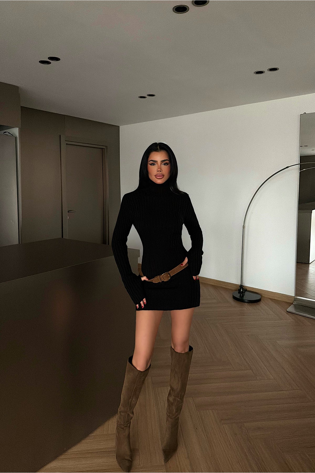 Black Turtleneck Midi Dress