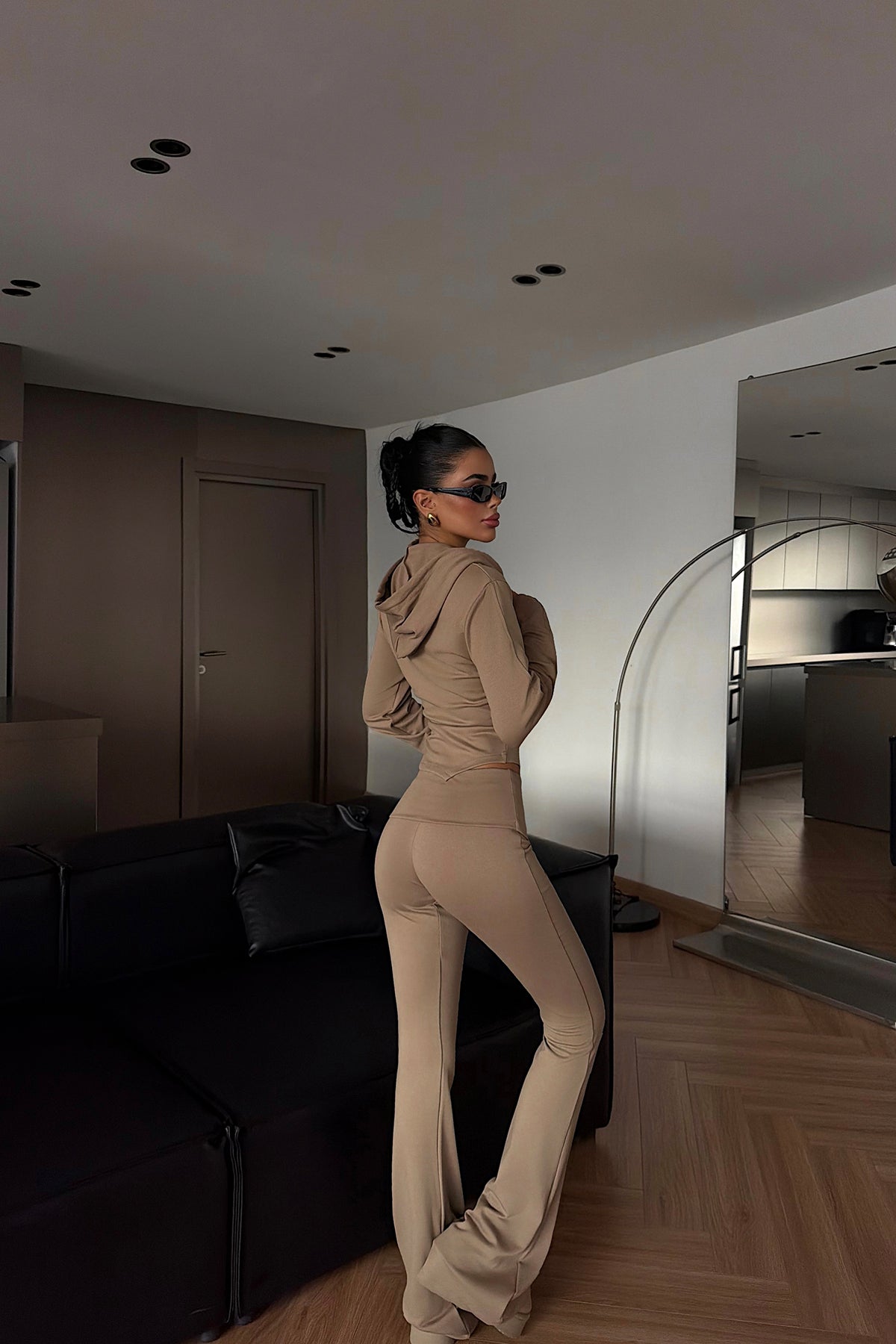 Beige Zipper Detail Suit
