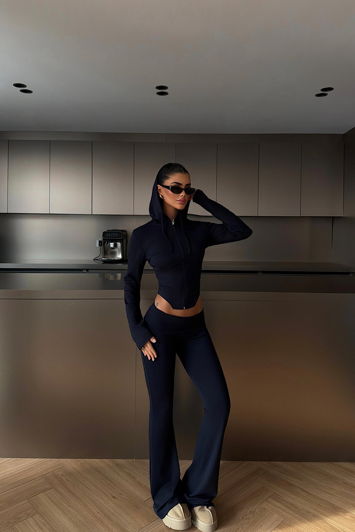 Navy Blue Zipper Detail Suit