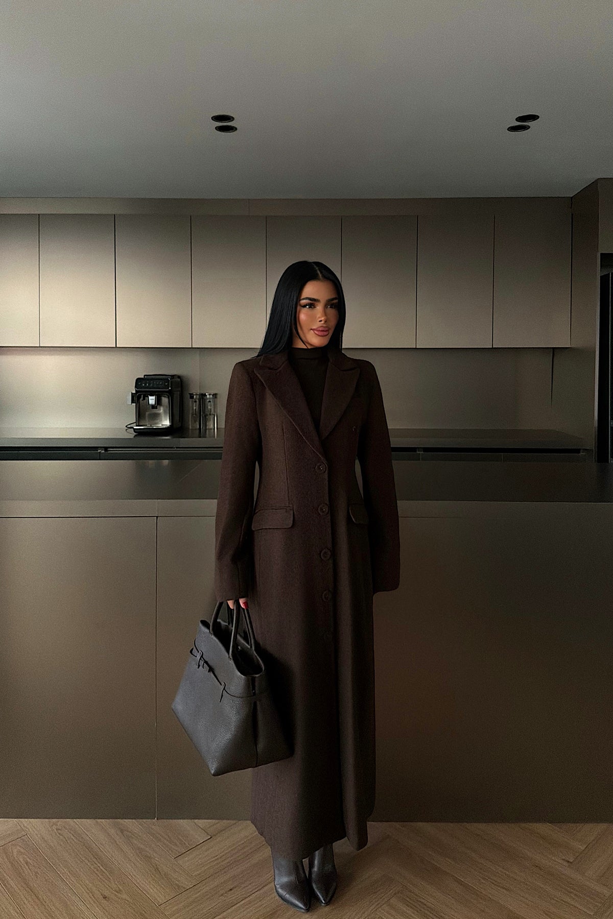 Dark Coffee Pocket Detail Coat