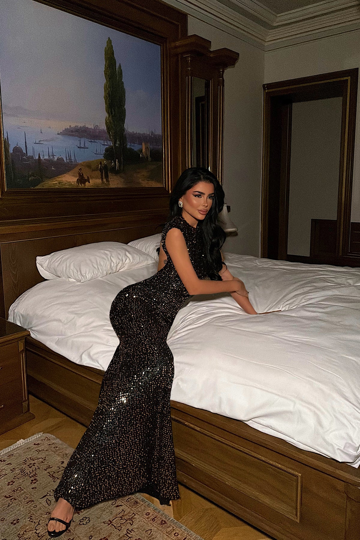 Rose Gold Sequin Detail Long Dress
