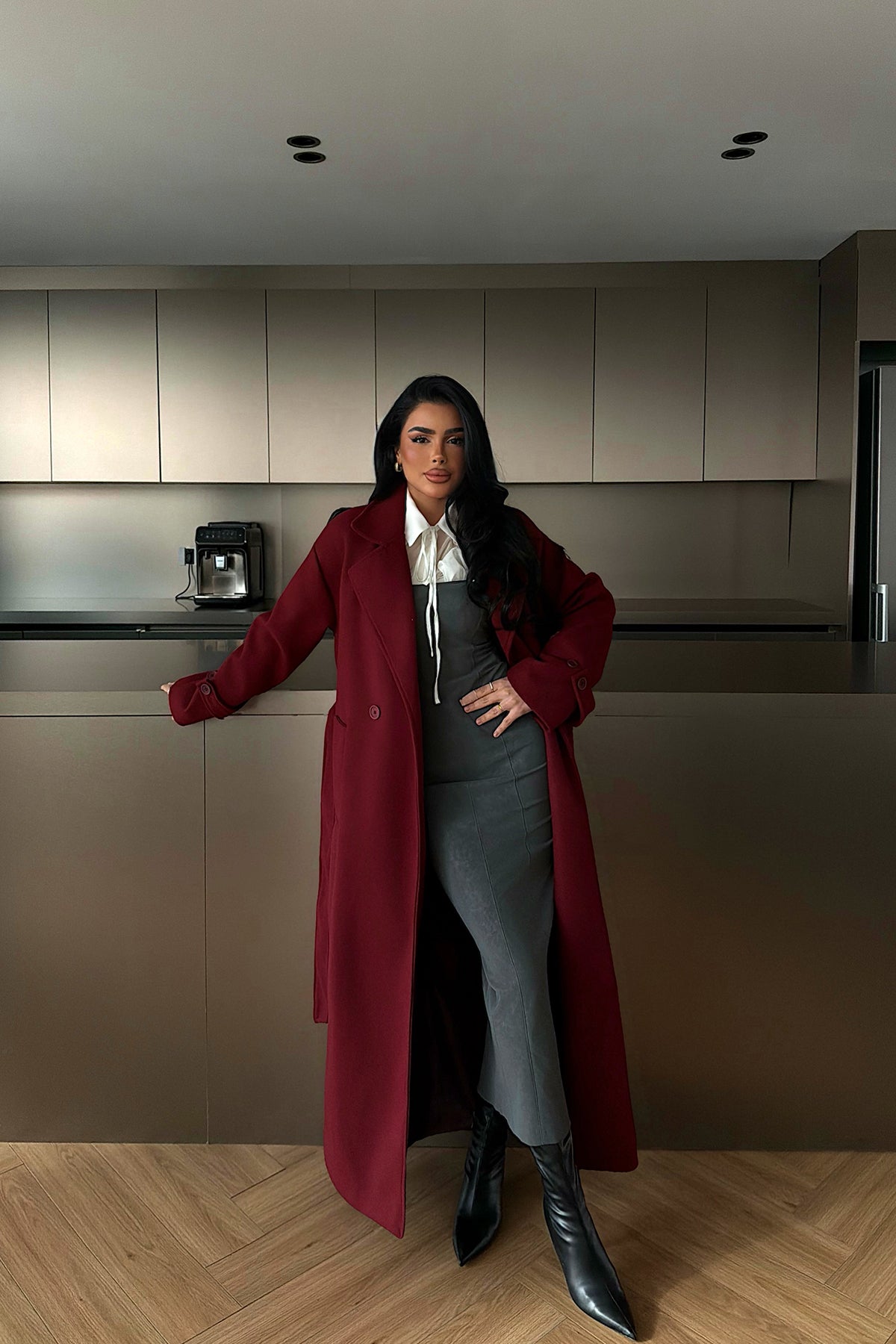 Burgundy Button Detail Coat