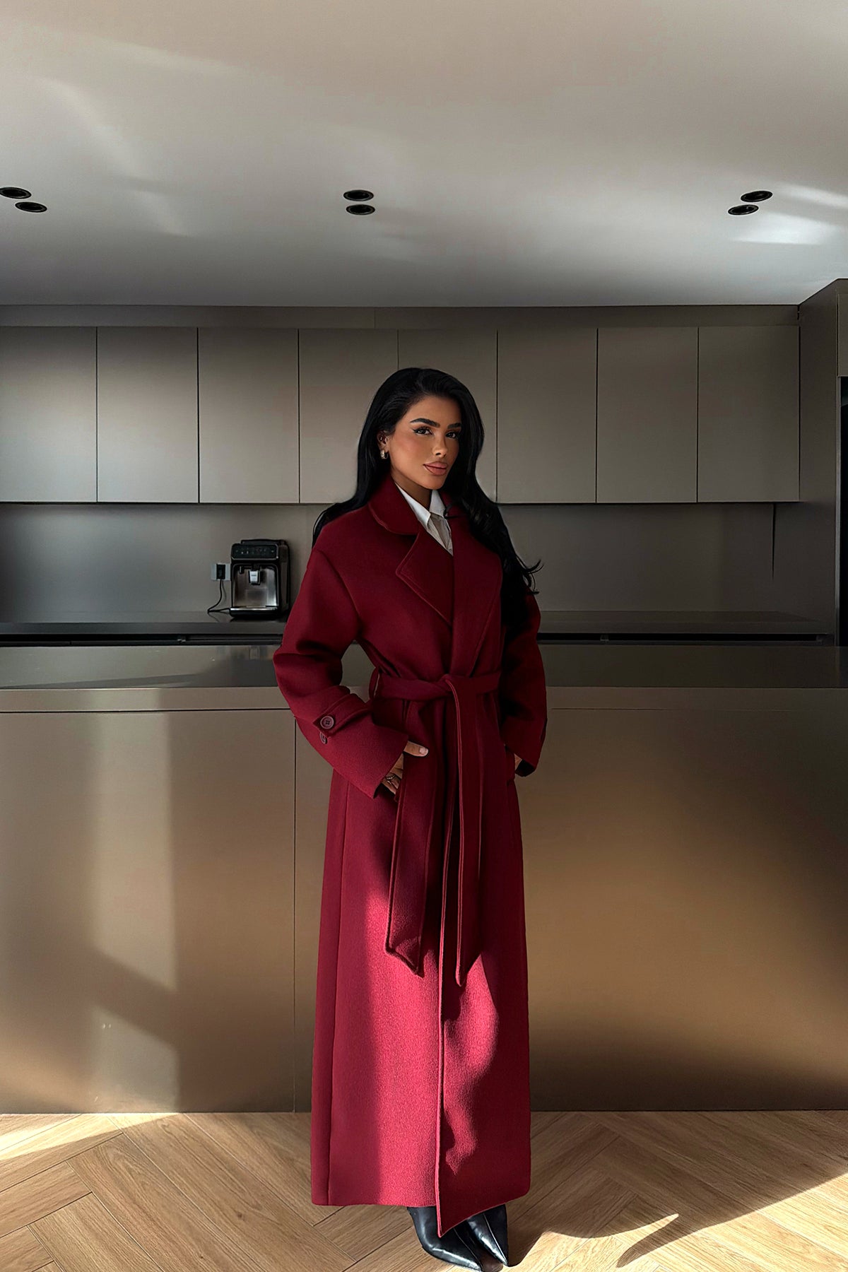 Burgundy Button Detail Coat