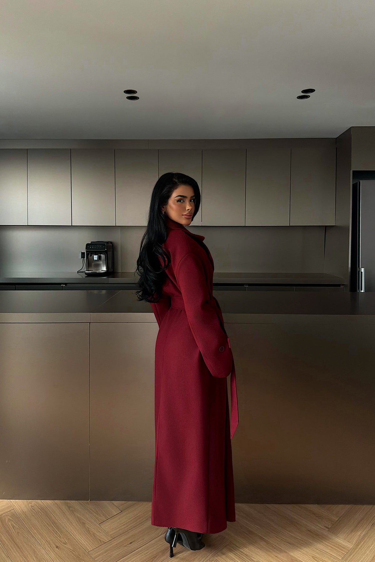 Burgundy Button Detail Coat