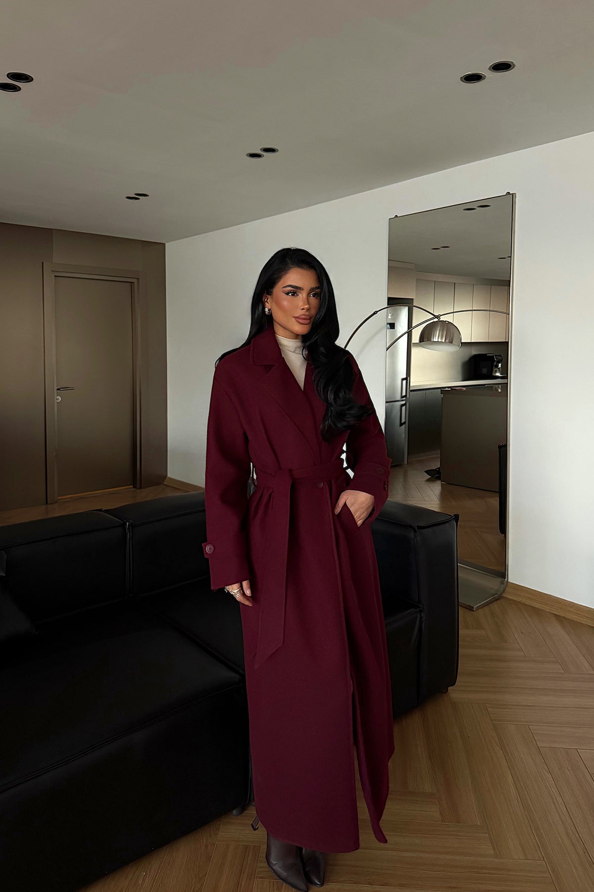 Burgundy Button Detail Coat