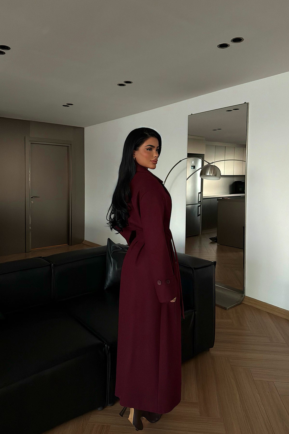 Burgundy Button Detail Coat